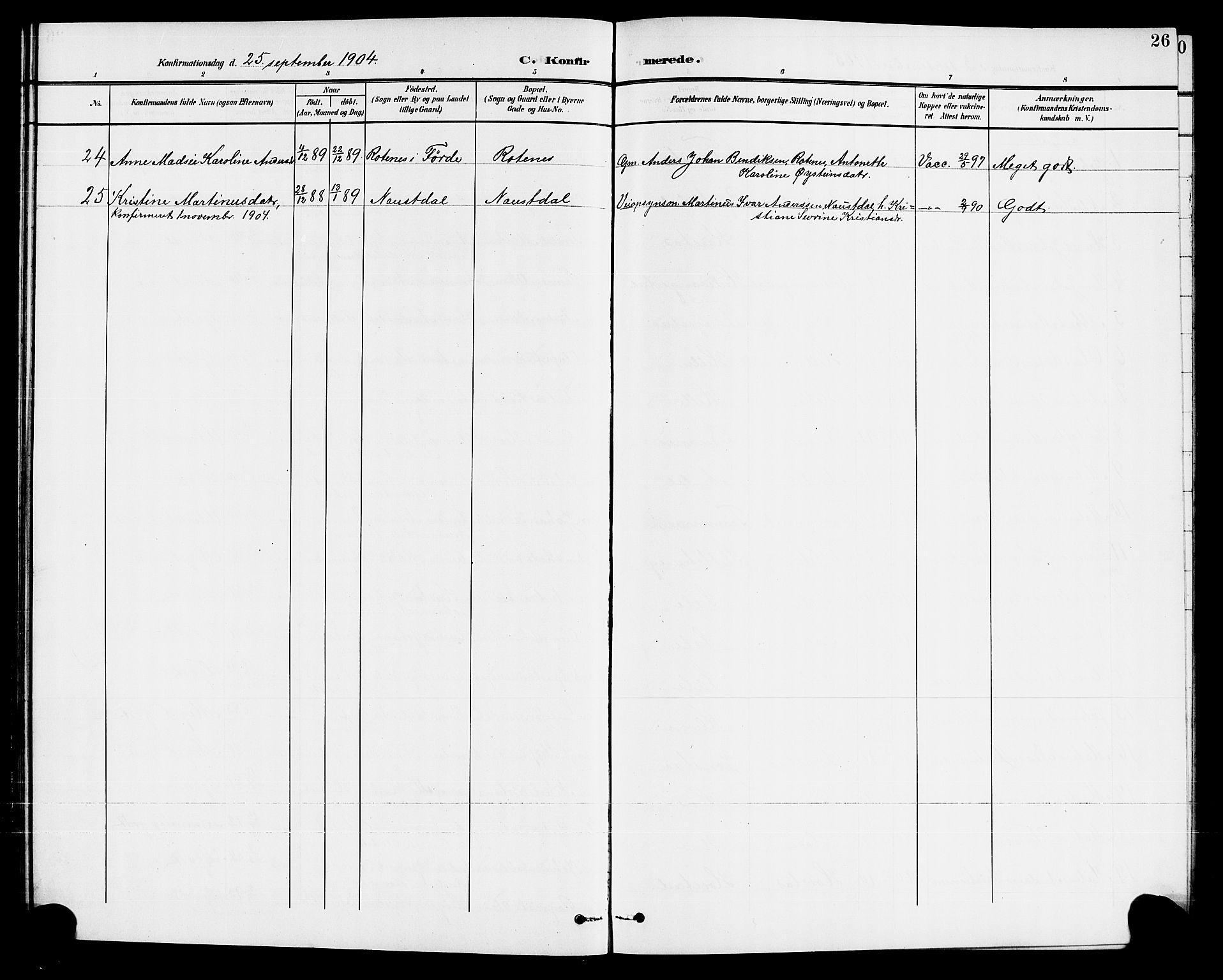 Førde sokneprestembete, AV/SAB-A-79901/H/Hab/Habd/L0005: Klokkerbok nr. D 5, 1898-1911, s. 26