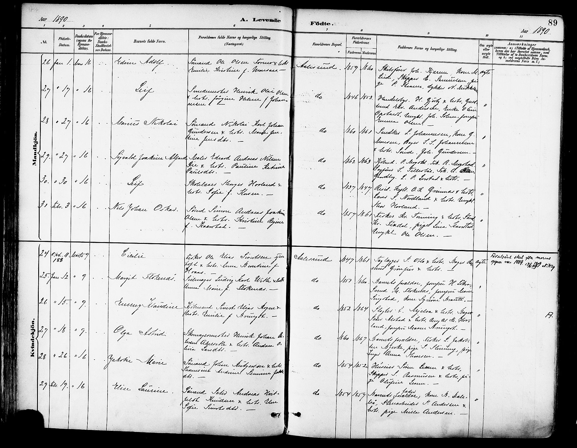 Ministerialprotokoller, klokkerbøker og fødselsregistre - Møre og Romsdal, AV/SAT-A-1454/529/L0455: Ministerialbok nr. 529A05, 1885-1893, s. 89