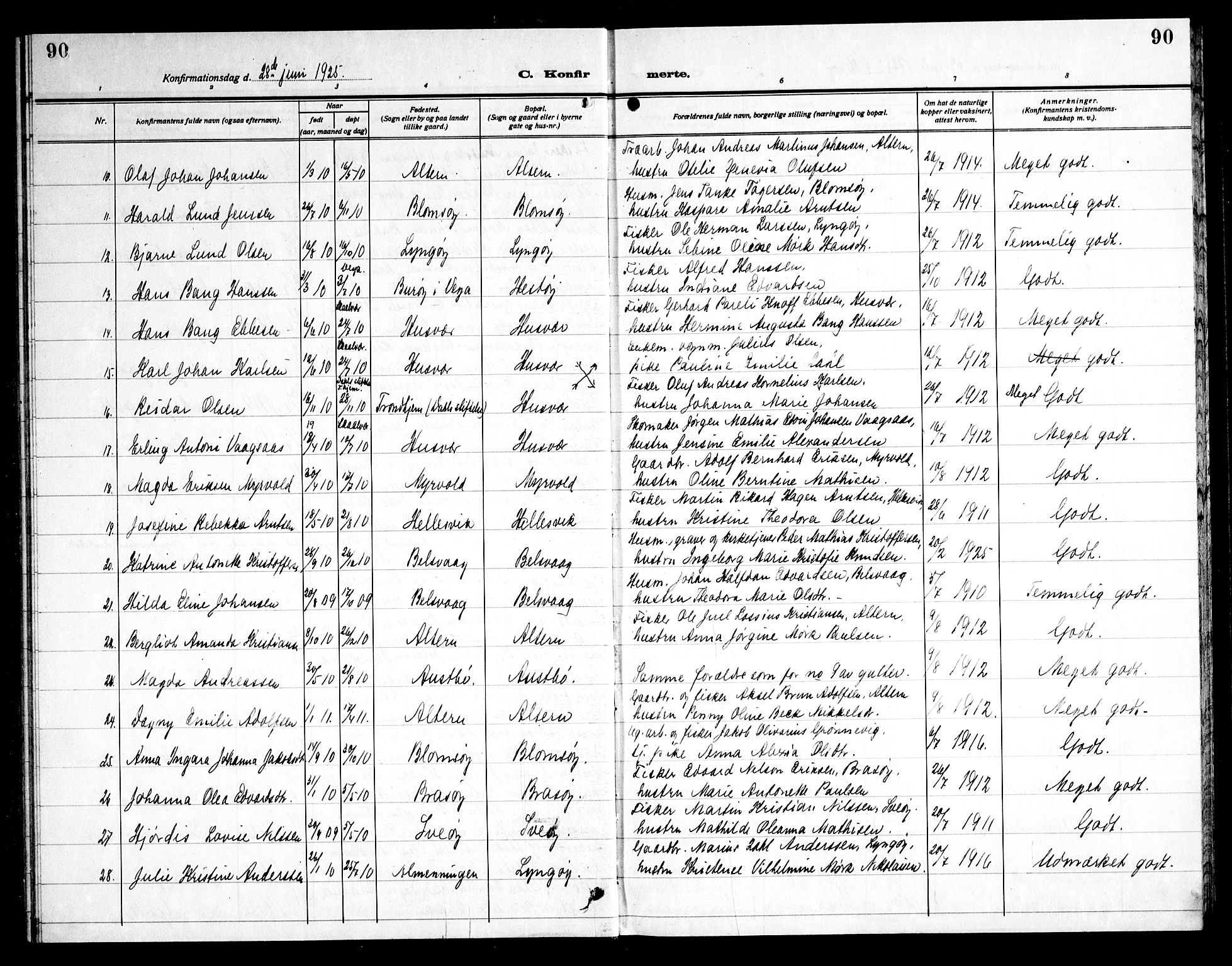 Ministerialprotokoller, klokkerbøker og fødselsregistre - Nordland, AV/SAT-A-1459/830/L0466: Klokkerbok nr. 830C08, 1920-1945, s. 90