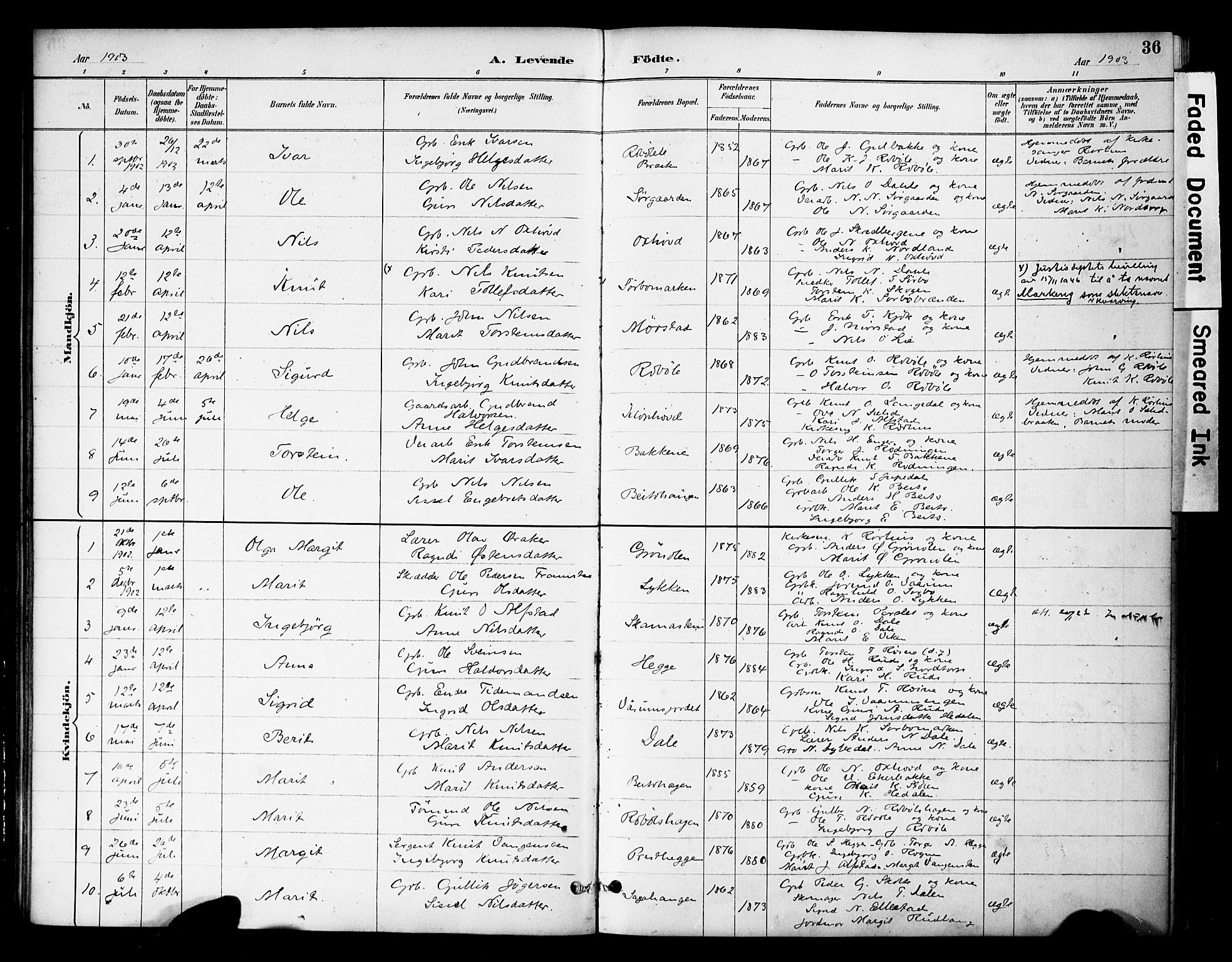 Øystre Slidre prestekontor, AV/SAH-PREST-138/H/Ha/Haa/L0004: Ministerialbok nr. 4, 1887-1910, s. 36
