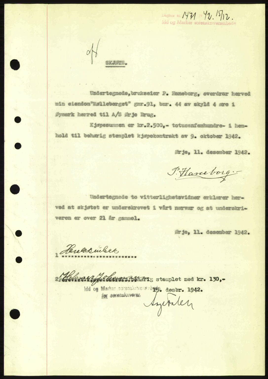 Idd og Marker sorenskriveri, AV/SAO-A-10283/G/Gb/Gbb/L0005: Pantebok nr. A5, 1941-1943, Dagboknr: 1471/1942