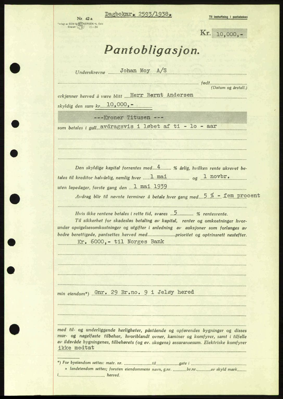 Moss sorenskriveri, SAO/A-10168: Pantebok nr. B6, 1938-1938, Dagboknr: 2593/1938
