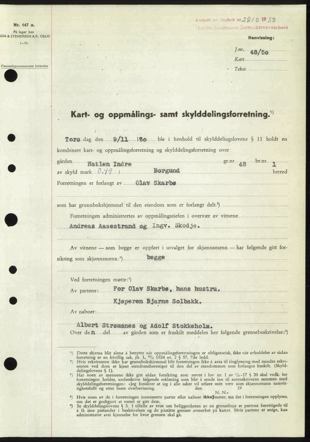 Nordre Sunnmøre sorenskriveri, SAT/A-0006/1/2/2C/2Ca: Pantebok nr. A36, 1950-1950, Dagboknr: 2810/1950