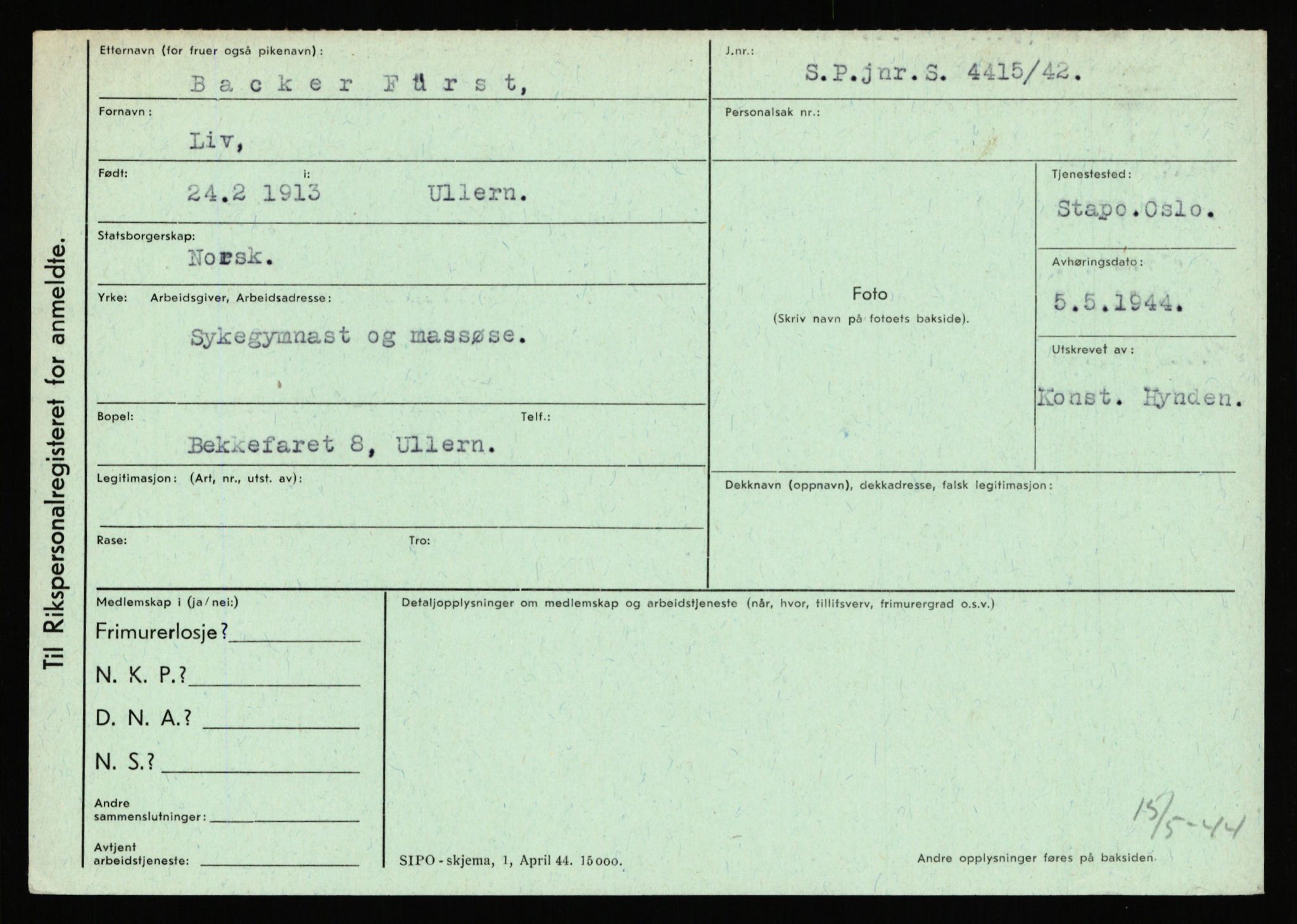 Statspolitiet - Hovedkontoret / Osloavdelingen, AV/RA-S-1329/C/Ca/L0005: Furali - Hamula, 1943-1945, s. 155