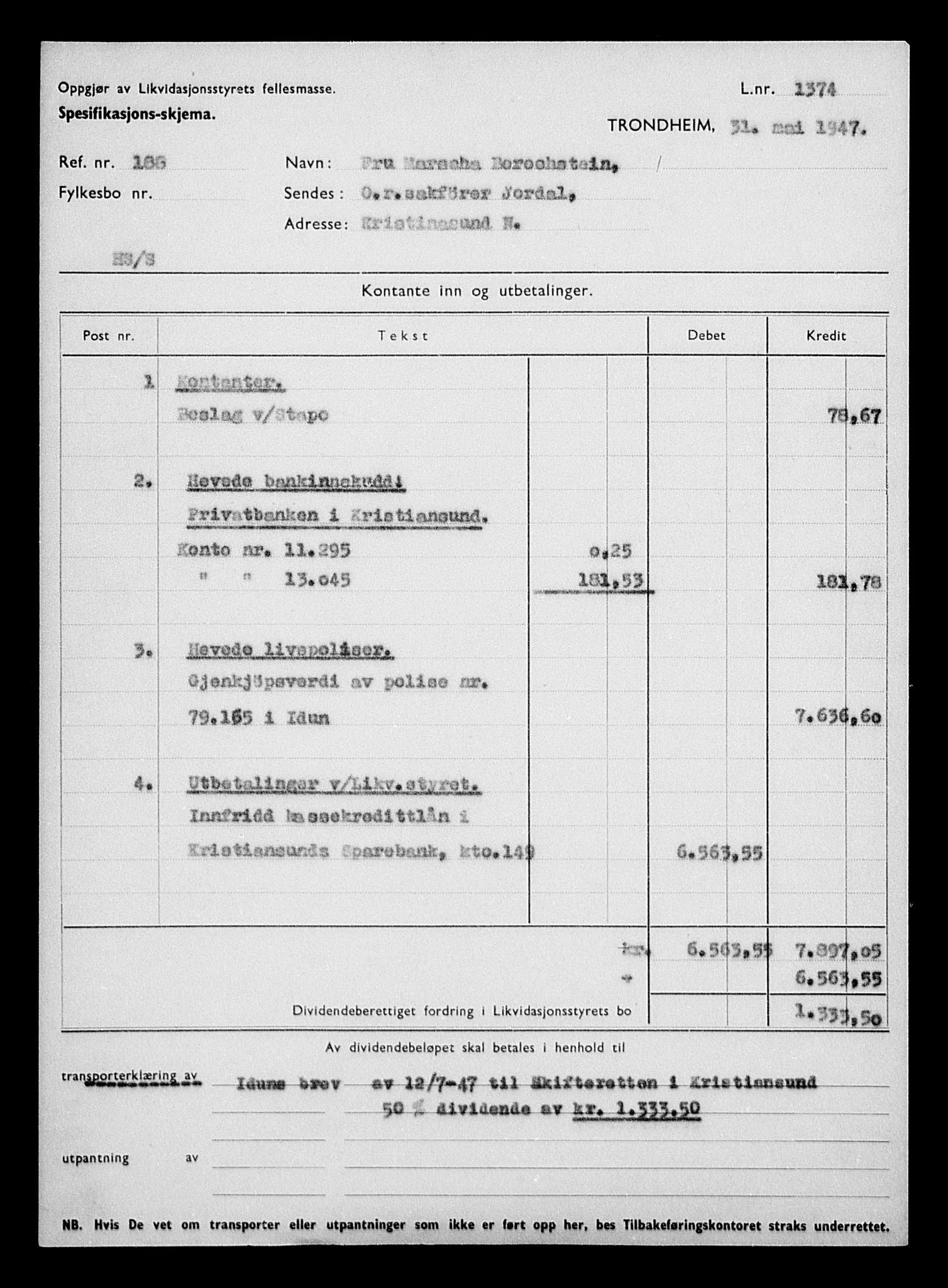 Justisdepartementet, Tilbakeføringskontoret for inndratte formuer, AV/RA-S-1564/H/Hc/Hcb/L0910: --, 1945-1947, s. 409