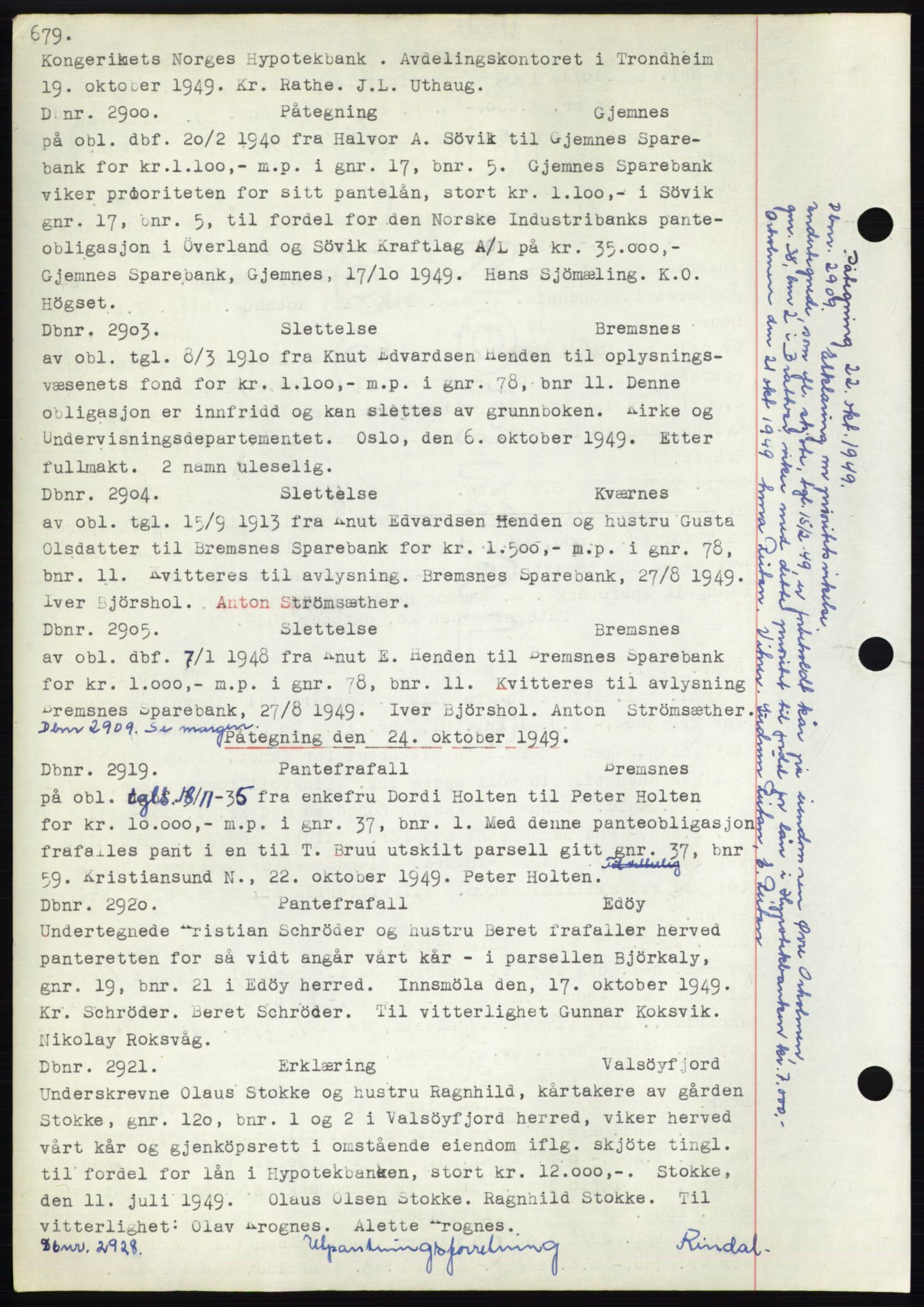 Nordmøre sorenskriveri, SAT/A-4132/1/2/2Ca: Pantebok nr. C82b, 1946-1951, Dagboknr: 2900/1949