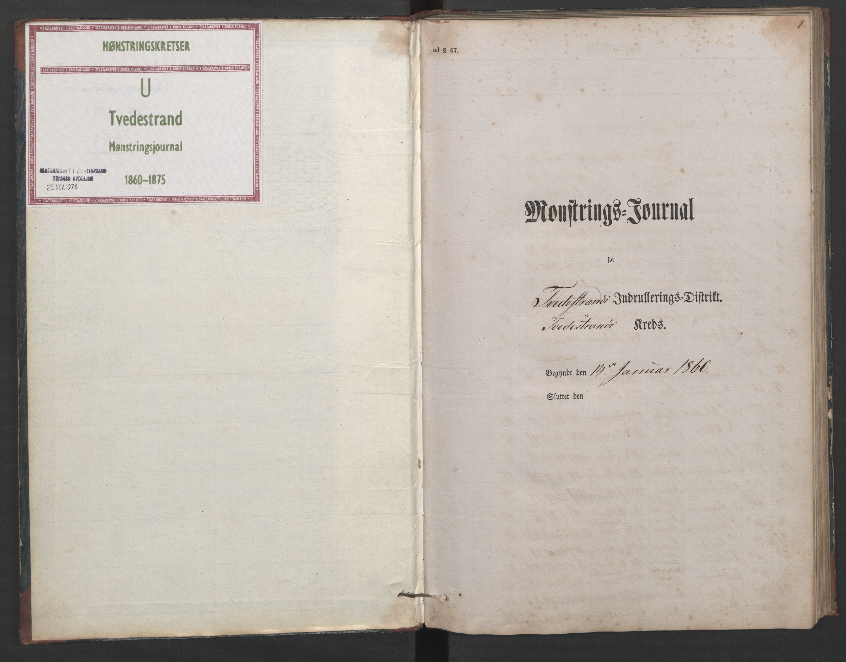 Tvedestrand mønstringskrets, SAK/2031-0011/G/Ga/L0001: Mønstringsjournal, U-45, 1860-1875, s. 2