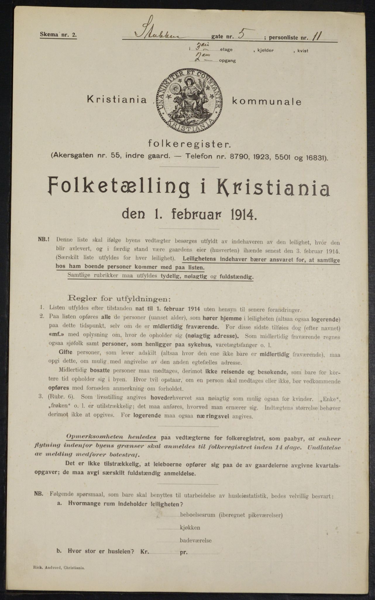 OBA, Kommunal folketelling 1.2.1914 for Kristiania, 1914, s. 105196