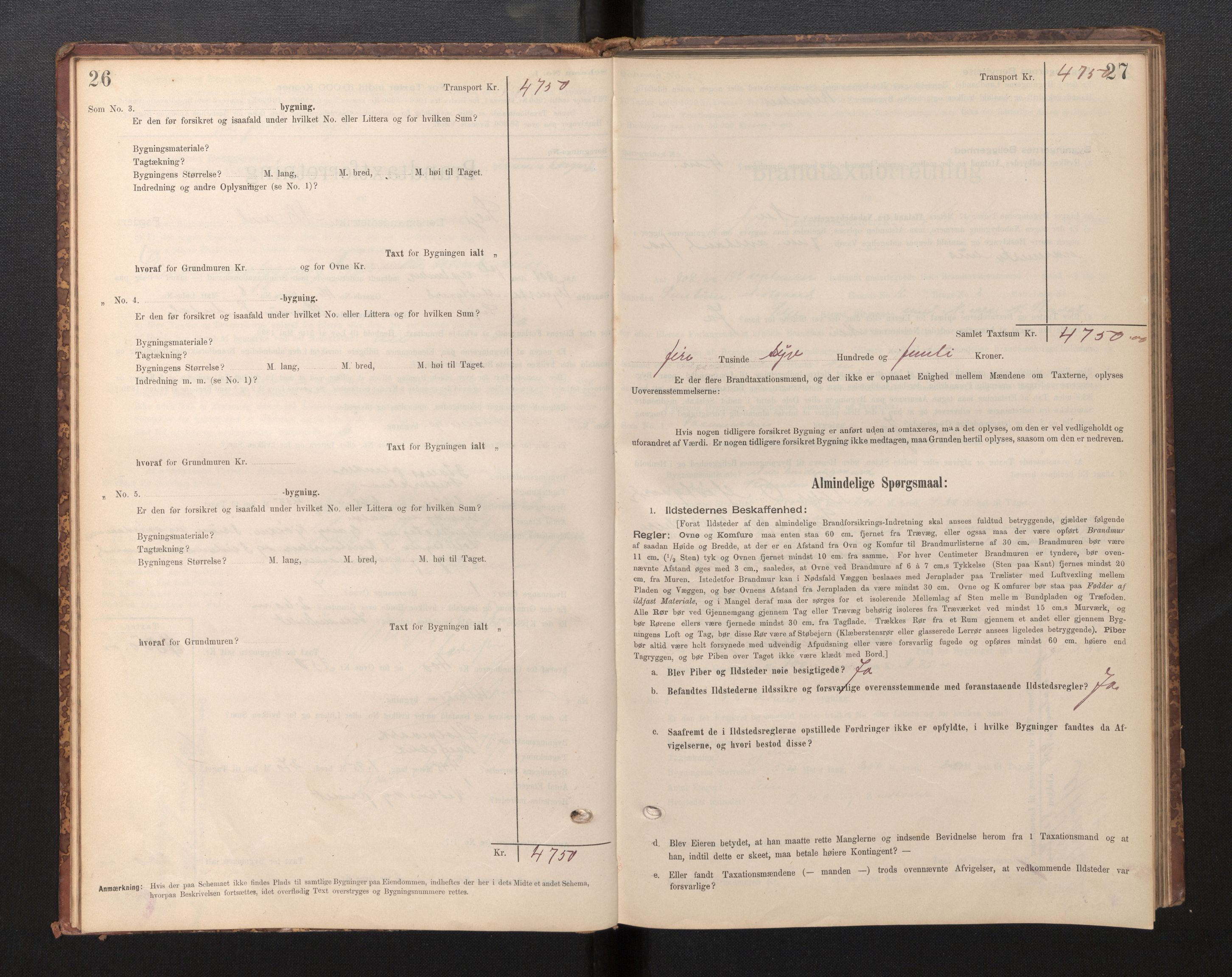 Lensmannen i Selje, SAB/A-29701/0012/L0003: Branntakstprotokoll, skjematakst, 1895-1929, s. 26-27