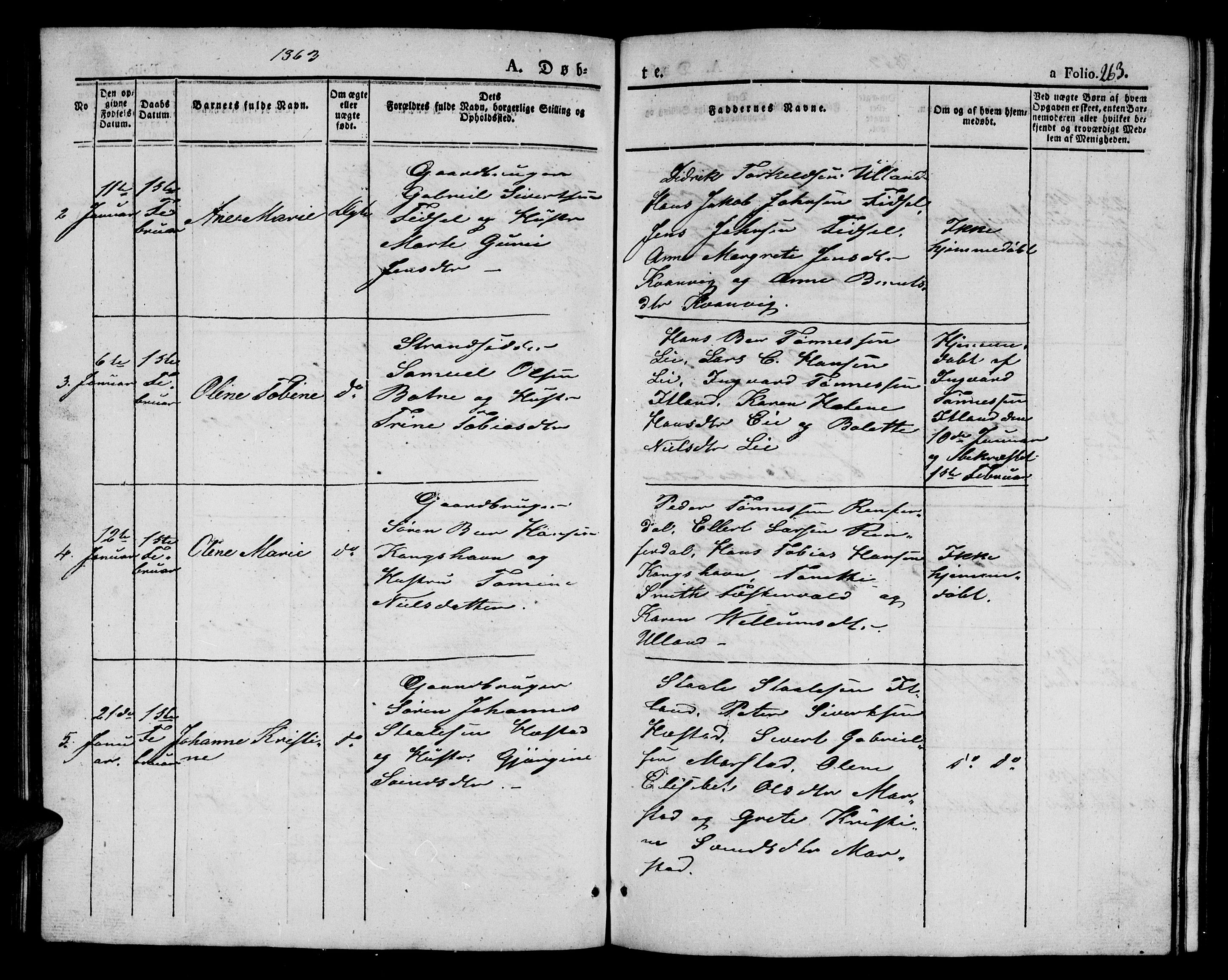 Flekkefjord sokneprestkontor, AV/SAK-1111-0012/F/Fb/Fbb/L0002: Klokkerbok nr. B 2a, 1831-1866, s. 263