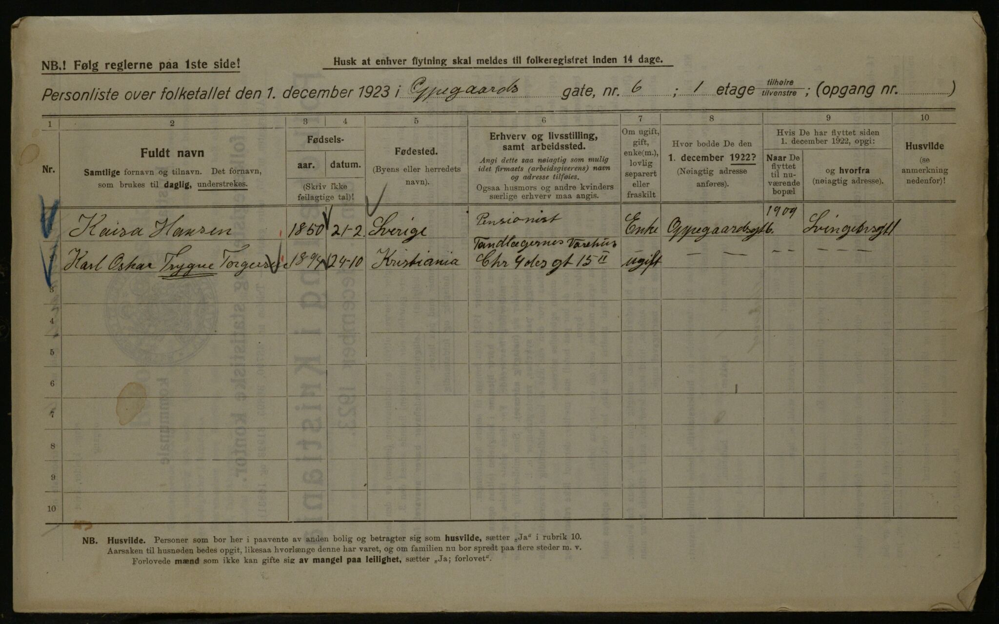 OBA, Kommunal folketelling 1.12.1923 for Kristiania, 1923, s. 83679