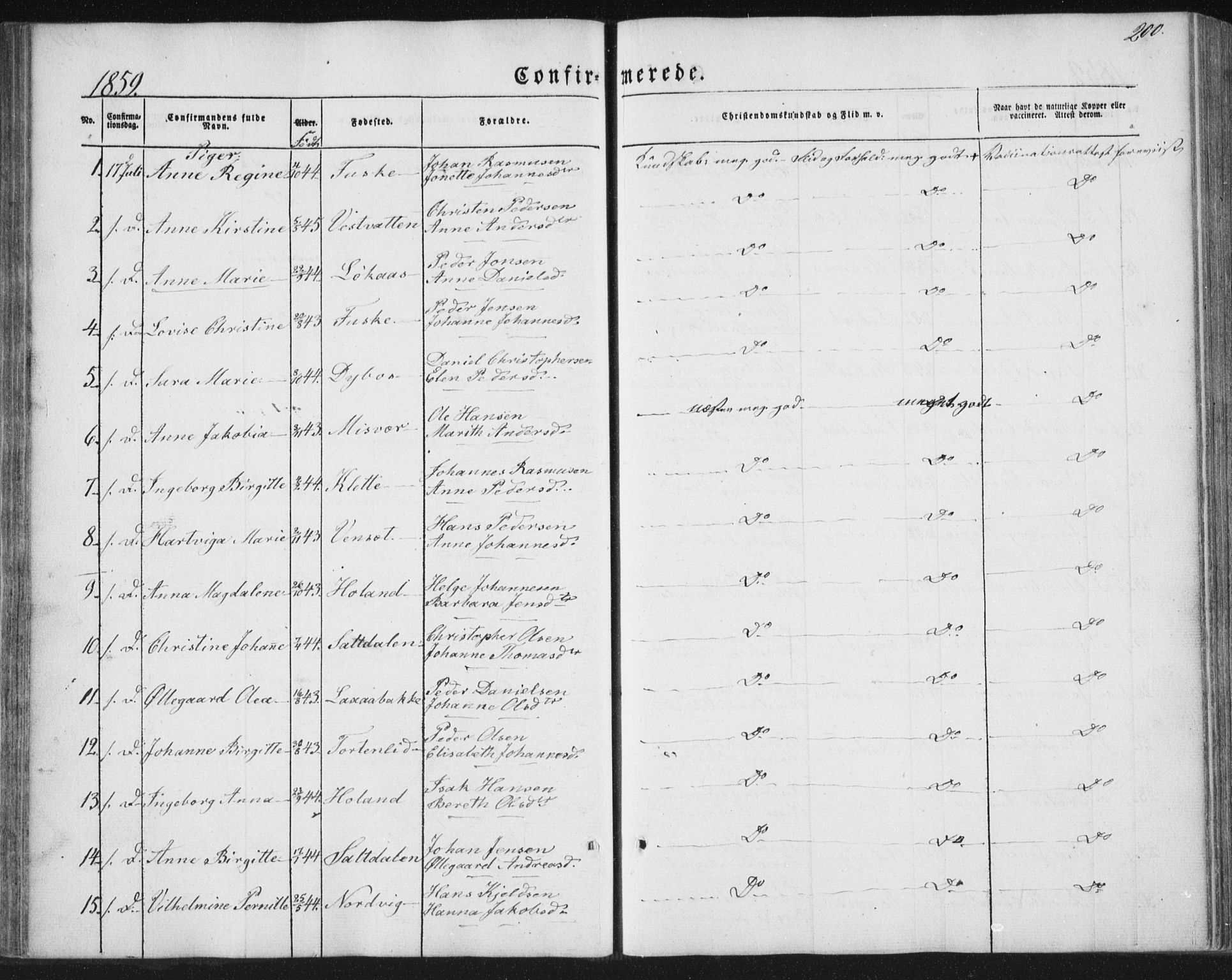 Ministerialprotokoller, klokkerbøker og fødselsregistre - Nordland, AV/SAT-A-1459/852/L0738: Ministerialbok nr. 852A08, 1849-1865, s. 200