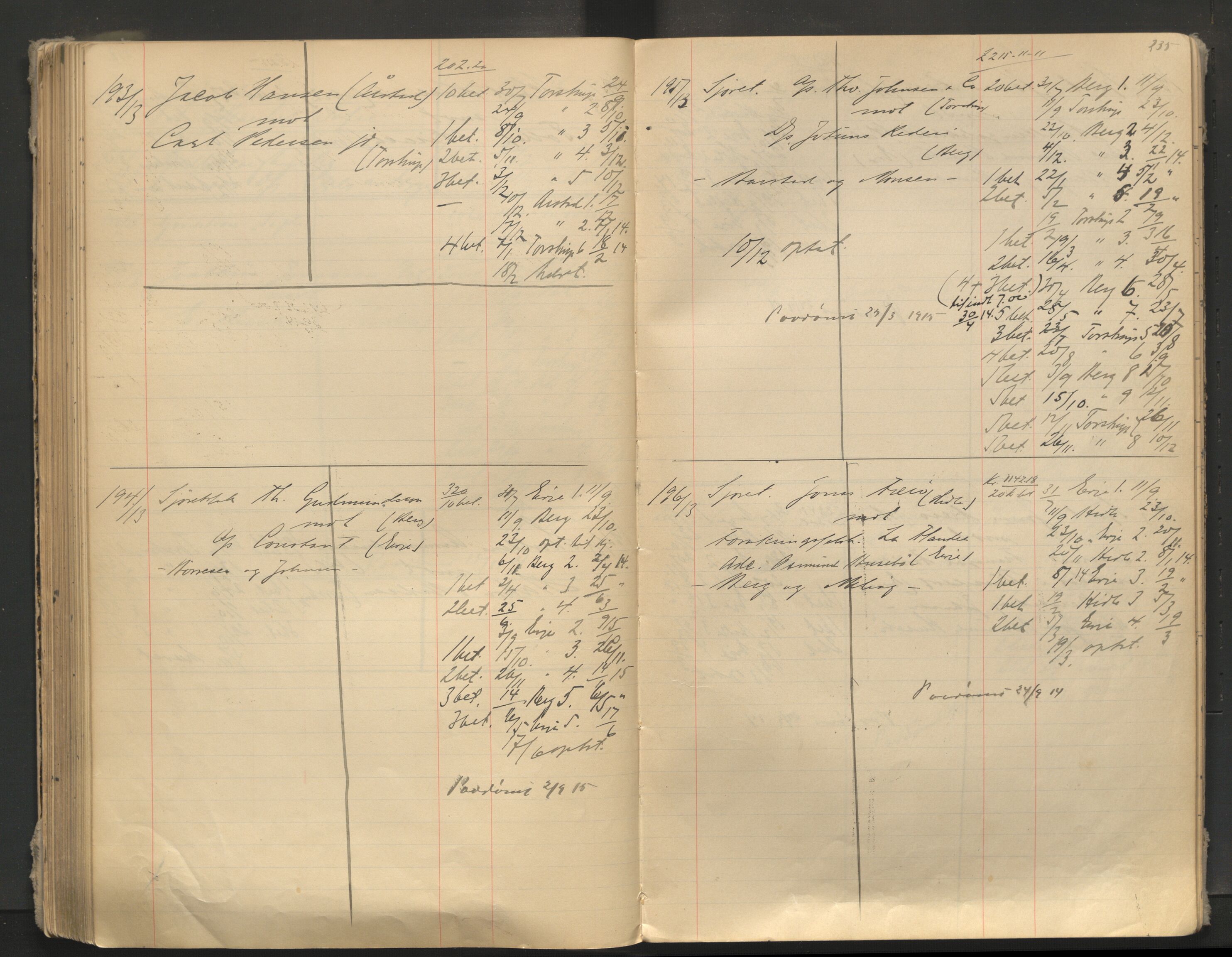 Stavanger byfogd, AV/SAST-A-101408/001/3/32/32A/L0005: Saksliste for Stavanger byting, 1910-1914, s. 234-235