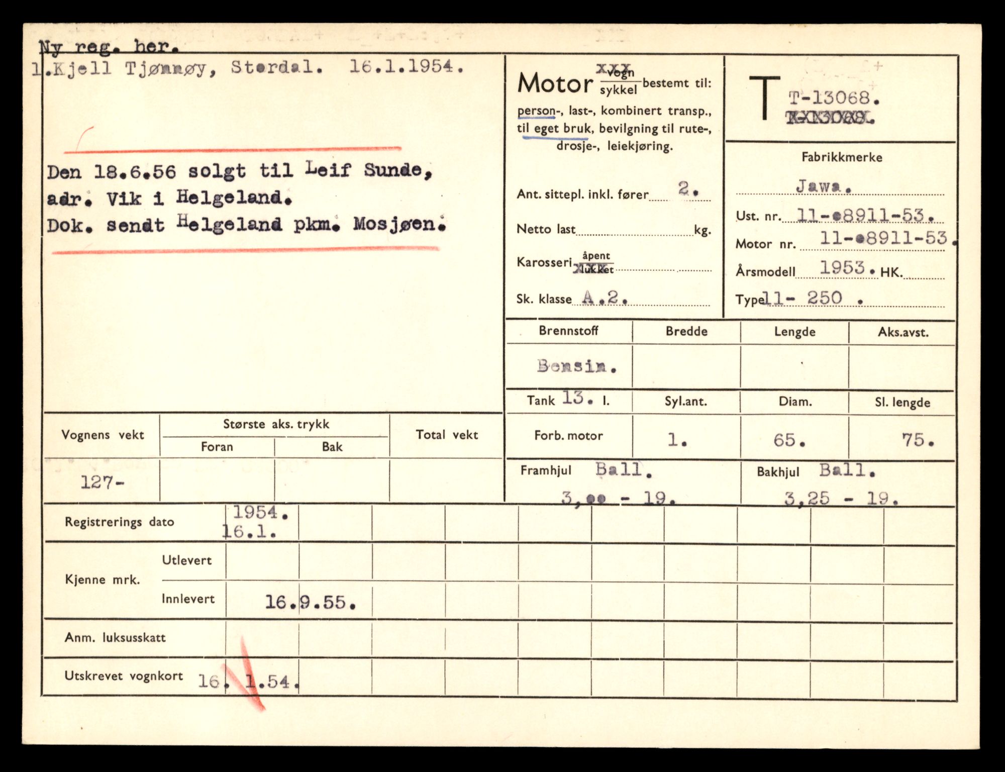 Møre og Romsdal vegkontor - Ålesund trafikkstasjon, AV/SAT-A-4099/F/Fe/L0037: Registreringskort for kjøretøy T 13031 - T 13179, 1927-1998, s. 737