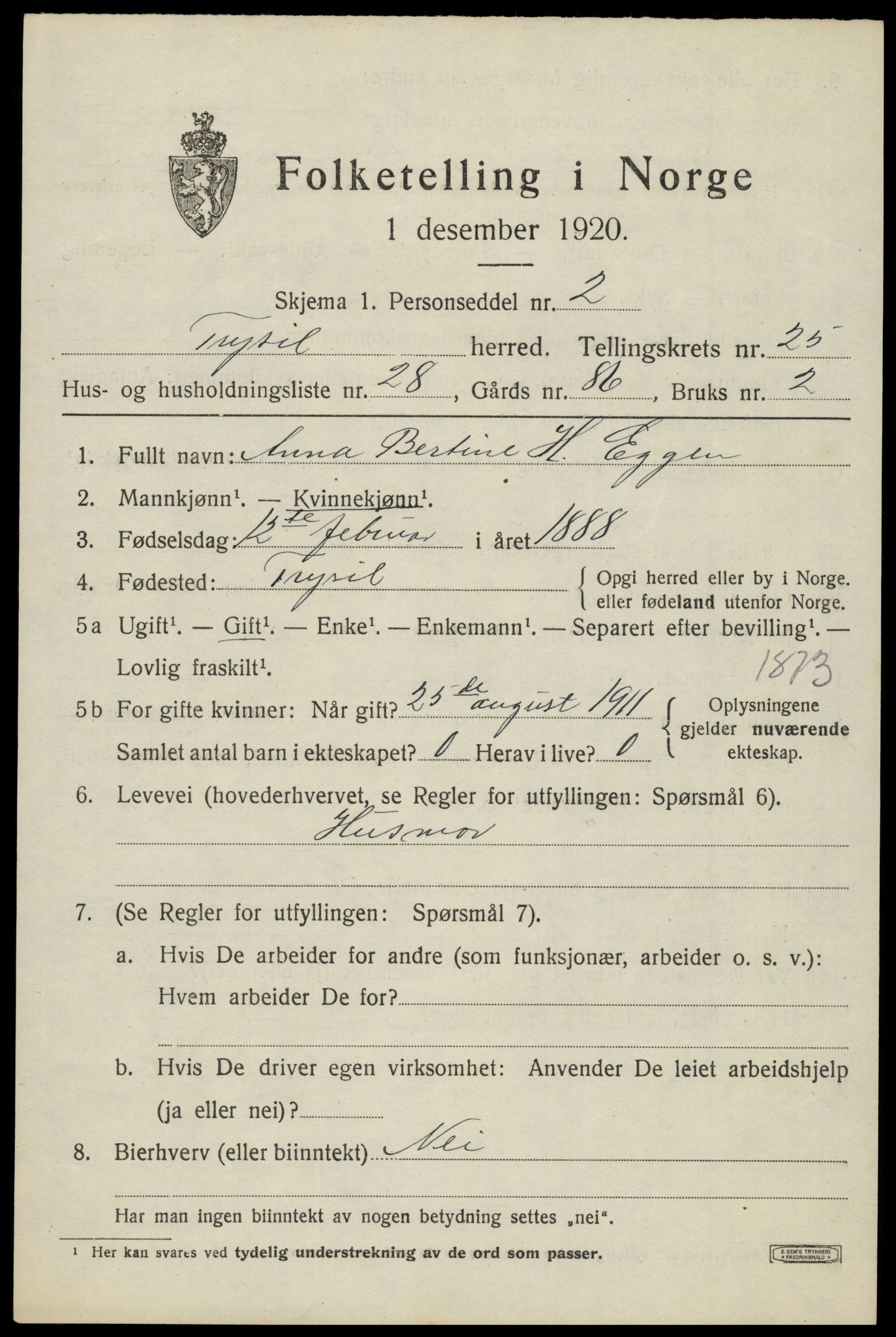 SAH, Folketelling 1920 for 0428 Trysil herred, 1920, s. 16009