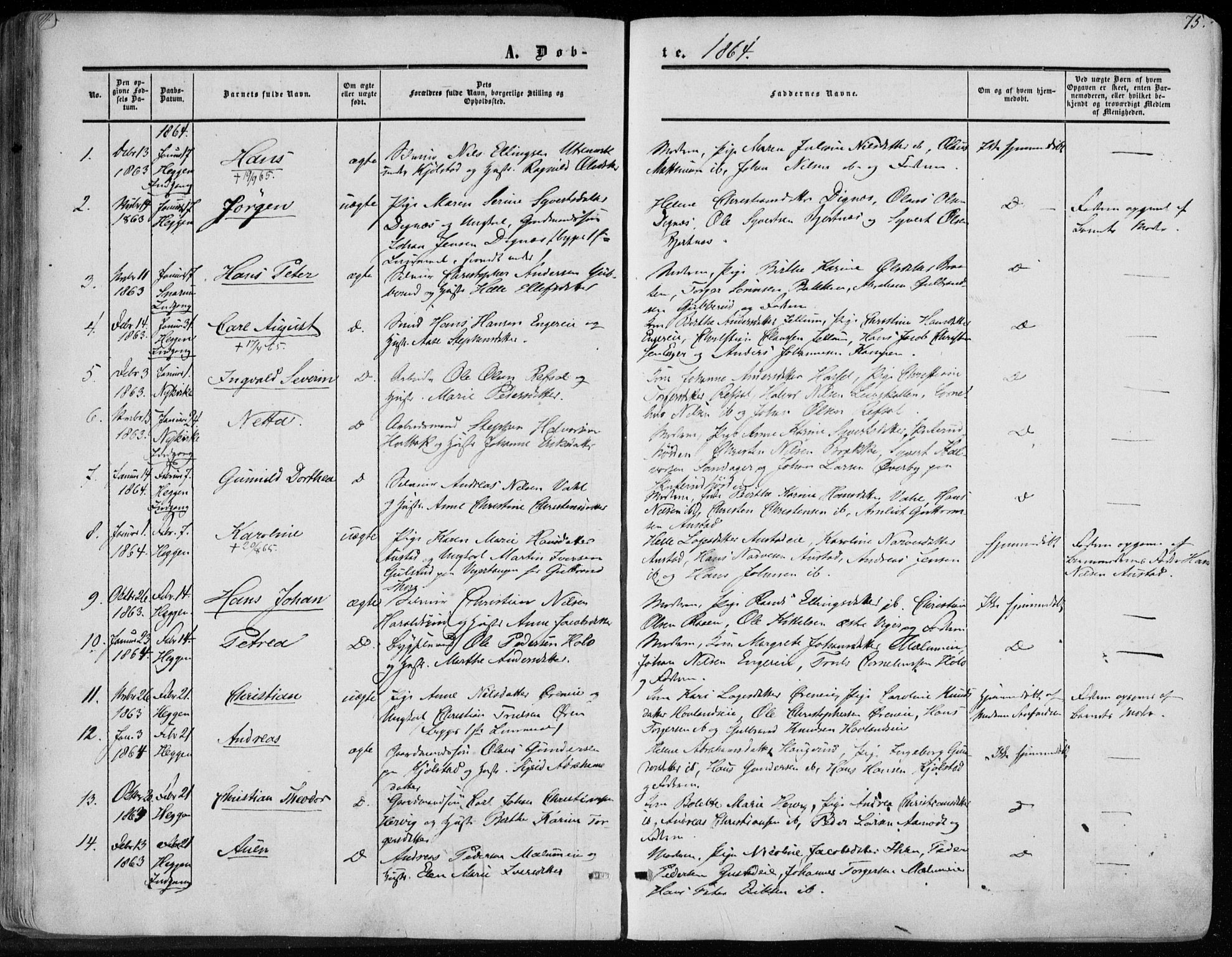 Modum kirkebøker, AV/SAKO-A-234/F/Fa/L0009: Ministerialbok nr. 9, 1860-1864, s. 75