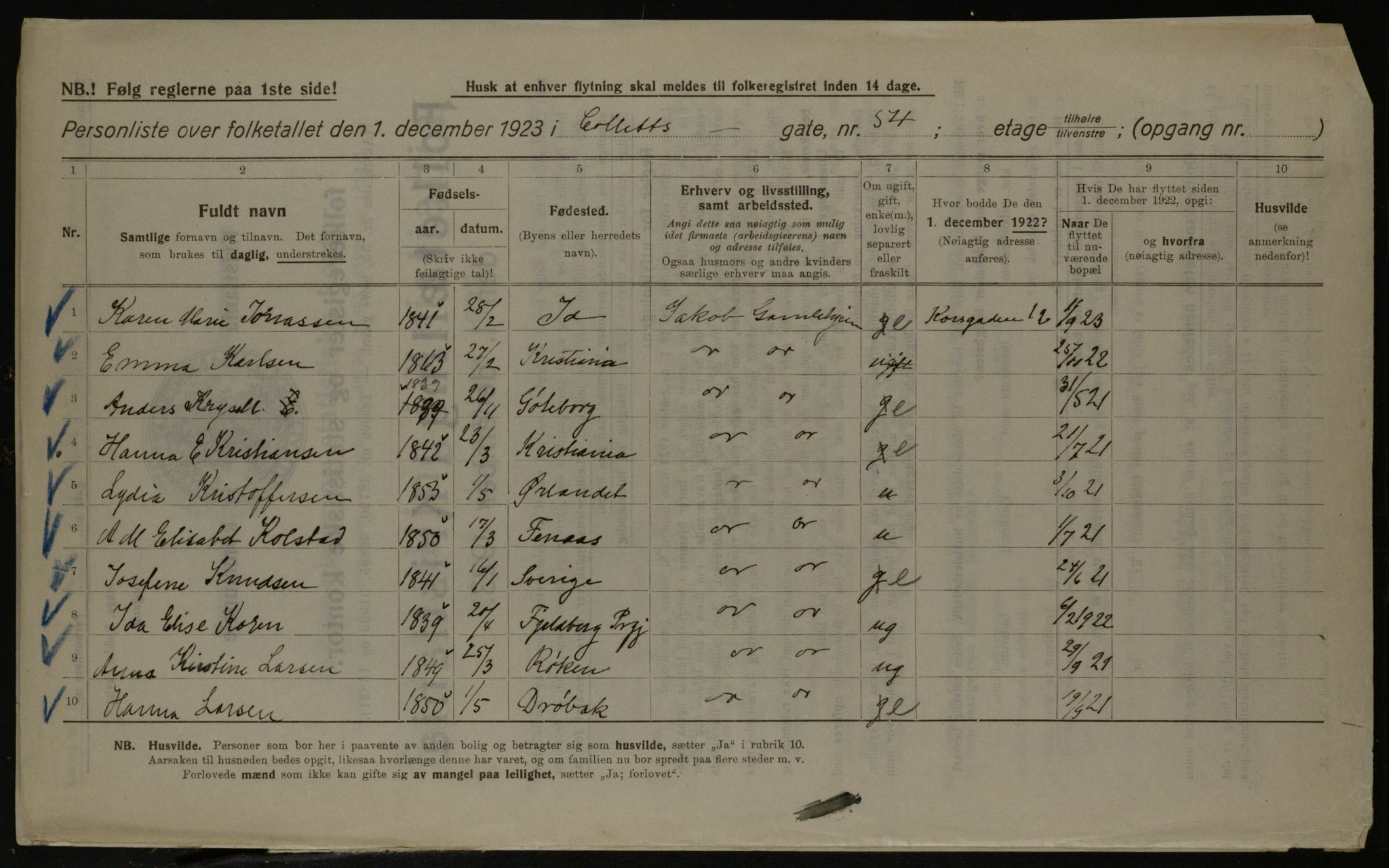 OBA, Kommunal folketelling 1.12.1923 for Kristiania, 1923, s. 15100