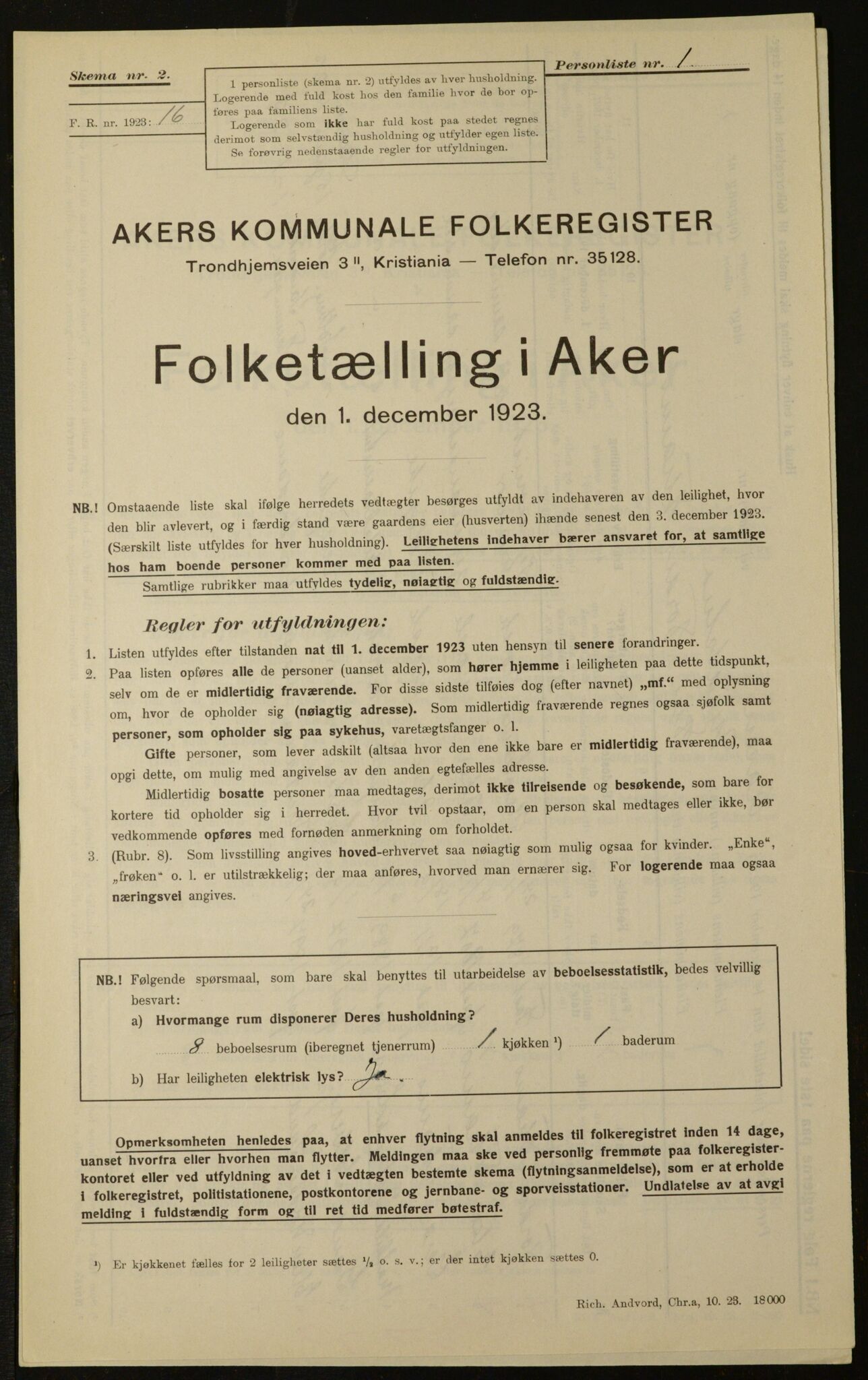 , Kommunal folketelling 1.12.1923 for Aker, 1923, s. 82