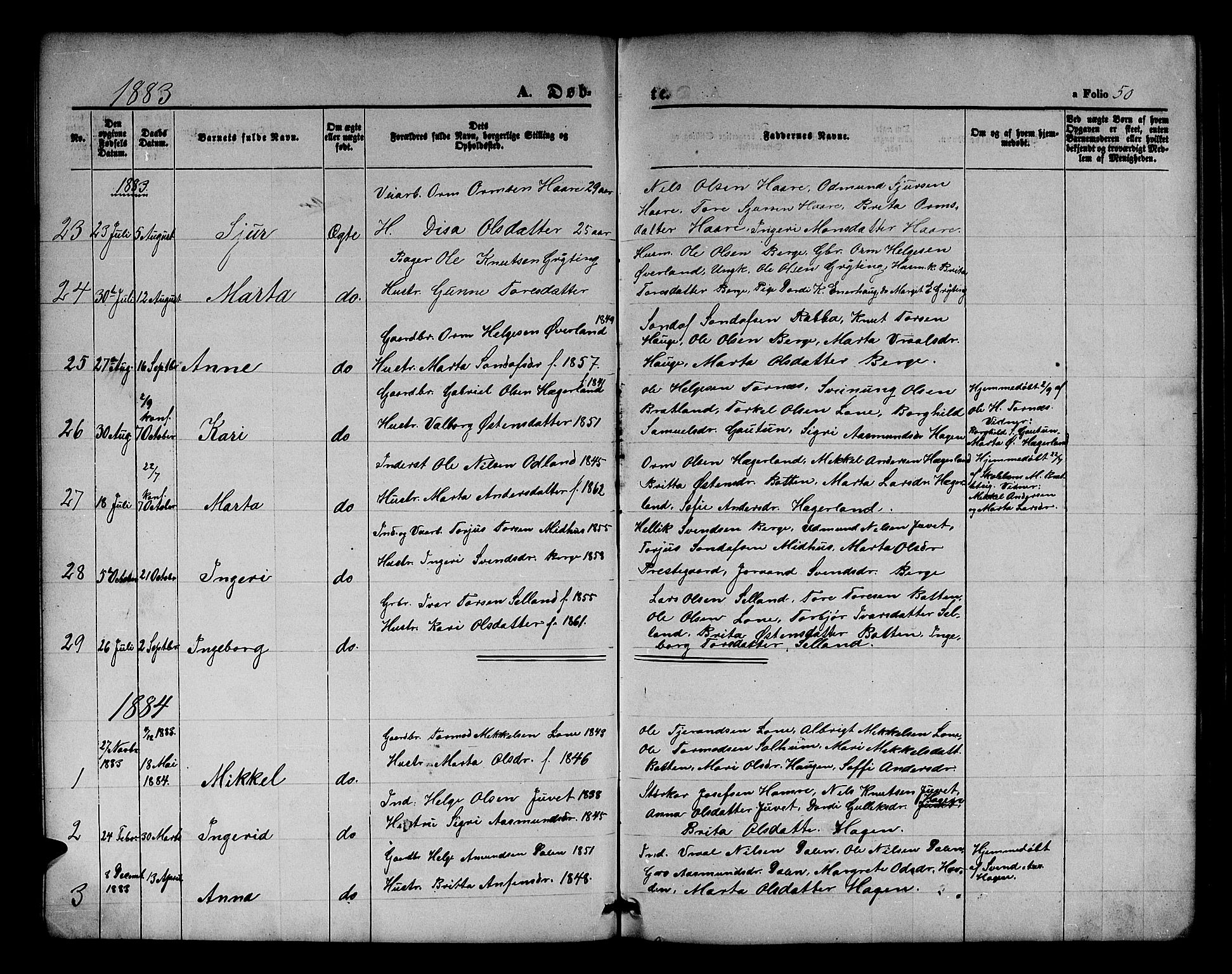 Røldal sokneprestembete, AV/SAB-A-100247: Klokkerbok nr. A 2, 1861-1886, s. 50