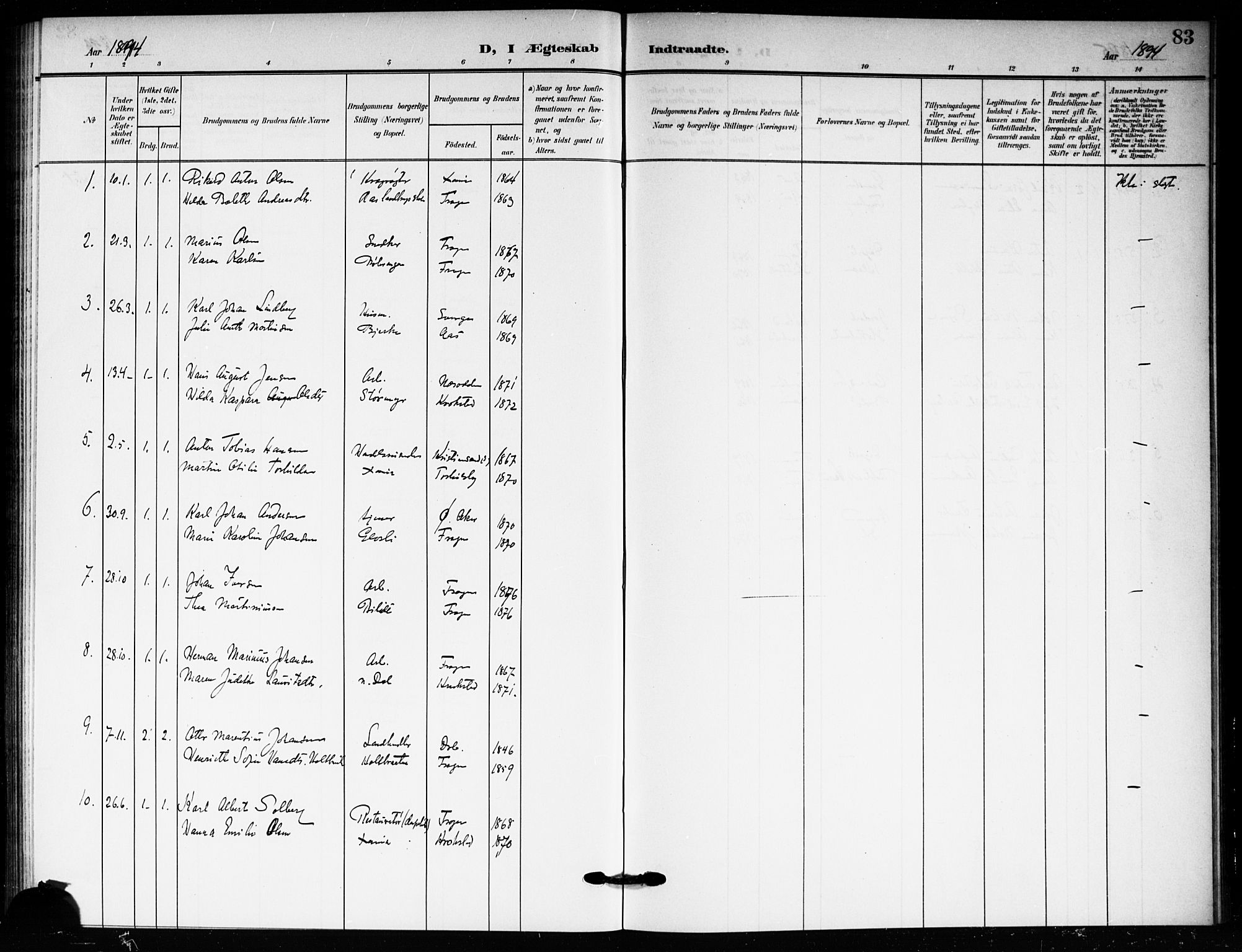 Drøbak prestekontor Kirkebøker, SAO/A-10142a/F/Fc/L0001: Ministerialbok nr. III 1, 1871-1900, s. 83