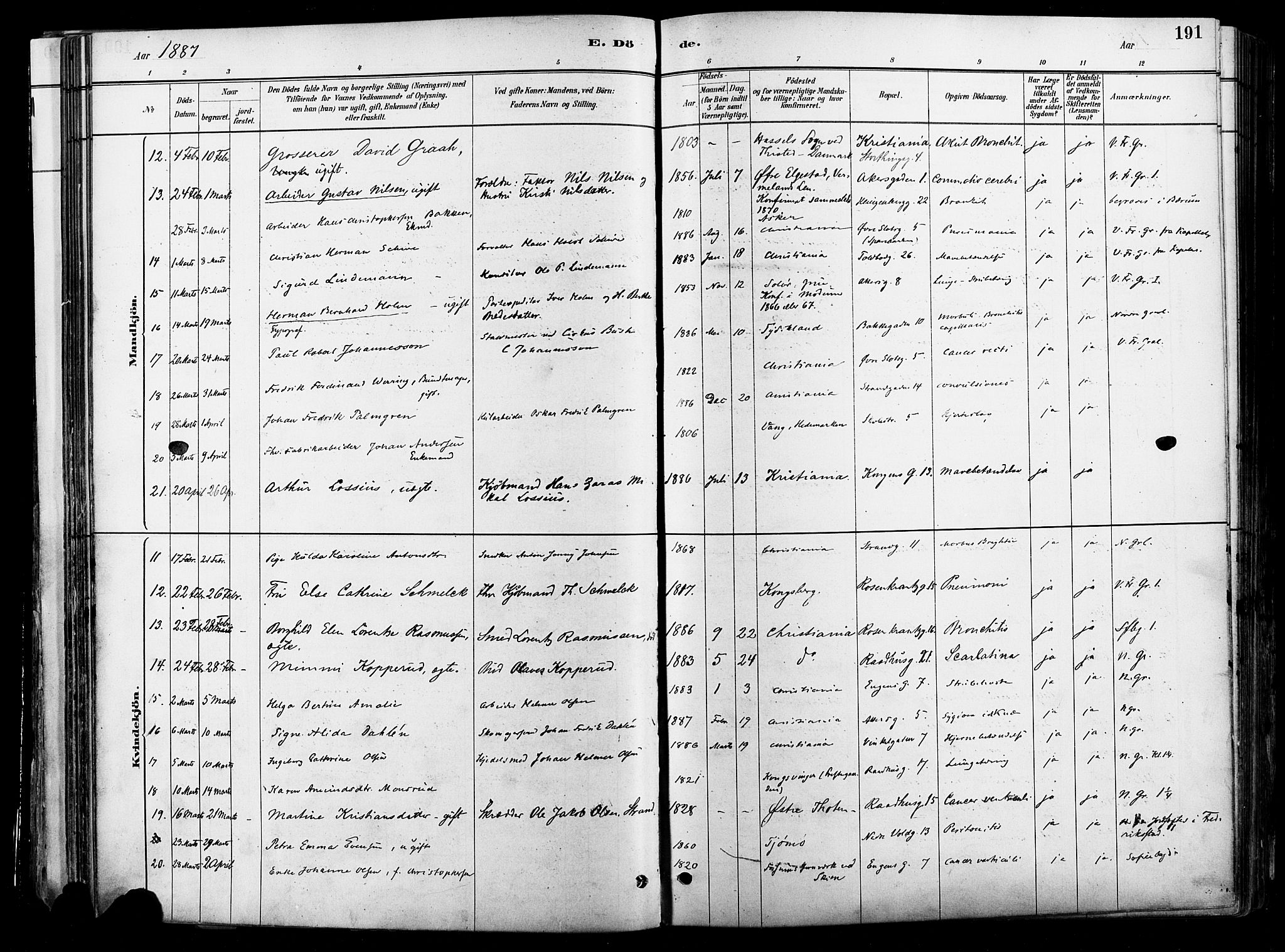 Johannes prestekontor Kirkebøker, AV/SAO-A-10852/F/Fa/L0004: Ministerialbok nr. 4, 1883-1907, s. 191