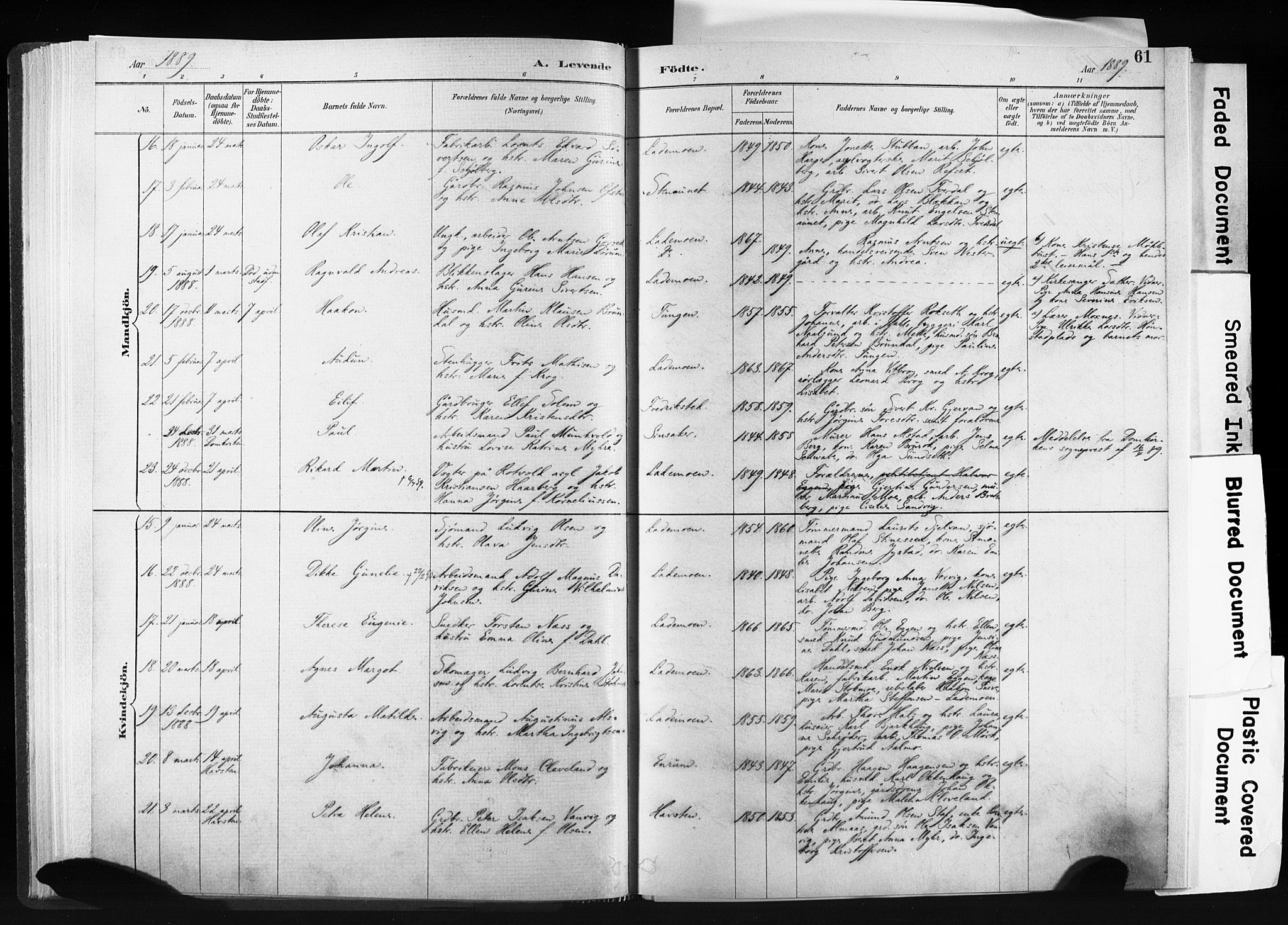 Ministerialprotokoller, klokkerbøker og fødselsregistre - Sør-Trøndelag, SAT/A-1456/606/L0300: Ministerialbok nr. 606A15, 1886-1893, s. 61