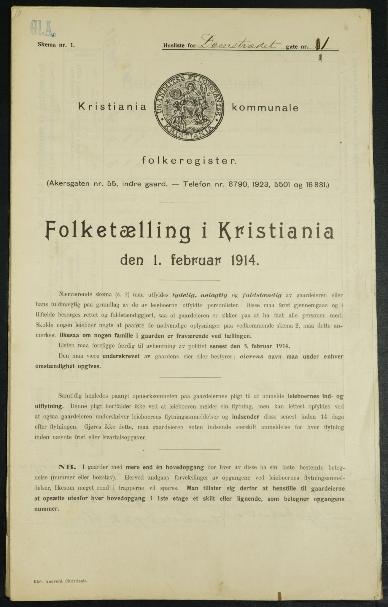 OBA, Kommunal folketelling 1.2.1914 for Kristiania, 1914, s. 14512