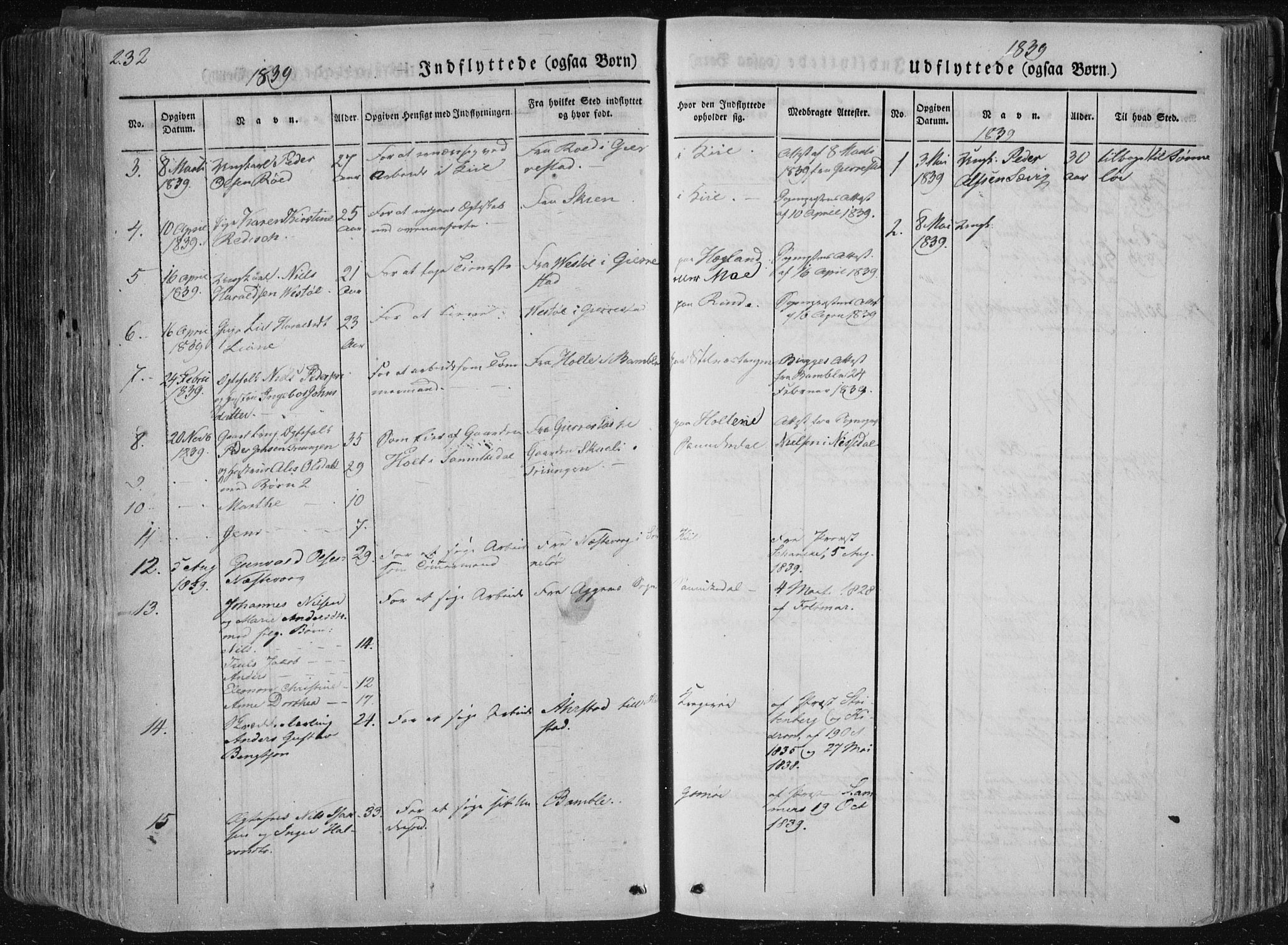 Sannidal kirkebøker, AV/SAKO-A-296/F/Fa/L0007: Ministerialbok nr. 7, 1831-1854, s. 232
