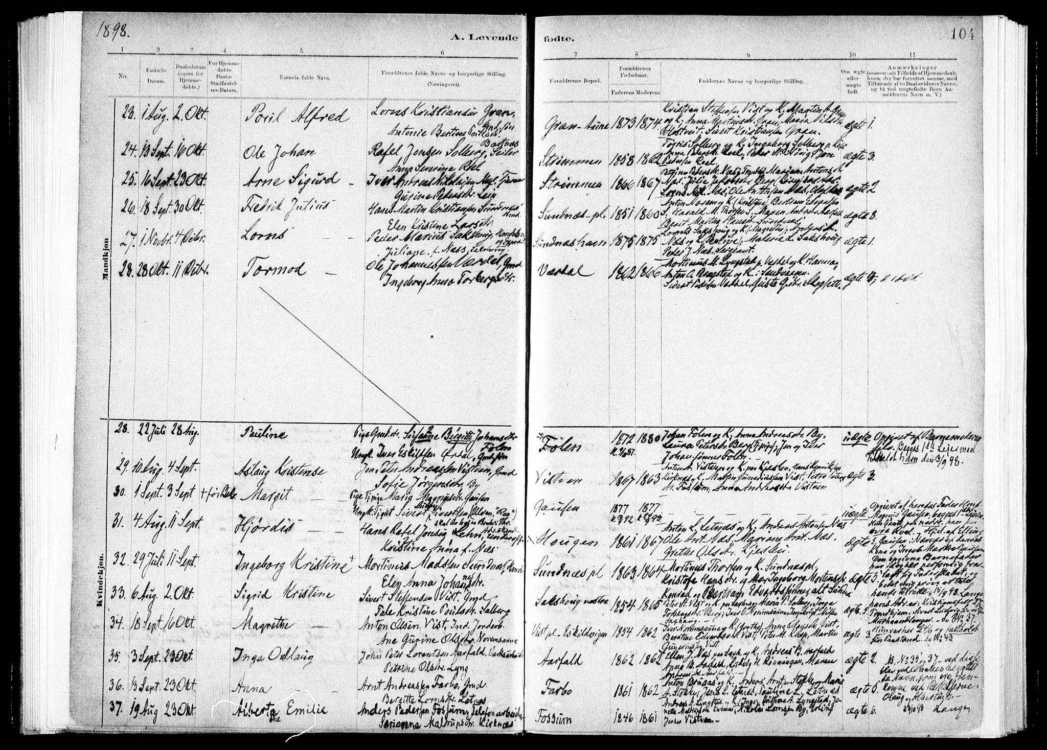 Ministerialprotokoller, klokkerbøker og fødselsregistre - Nord-Trøndelag, SAT/A-1458/730/L0285: Ministerialbok nr. 730A10, 1879-1914, s. 104