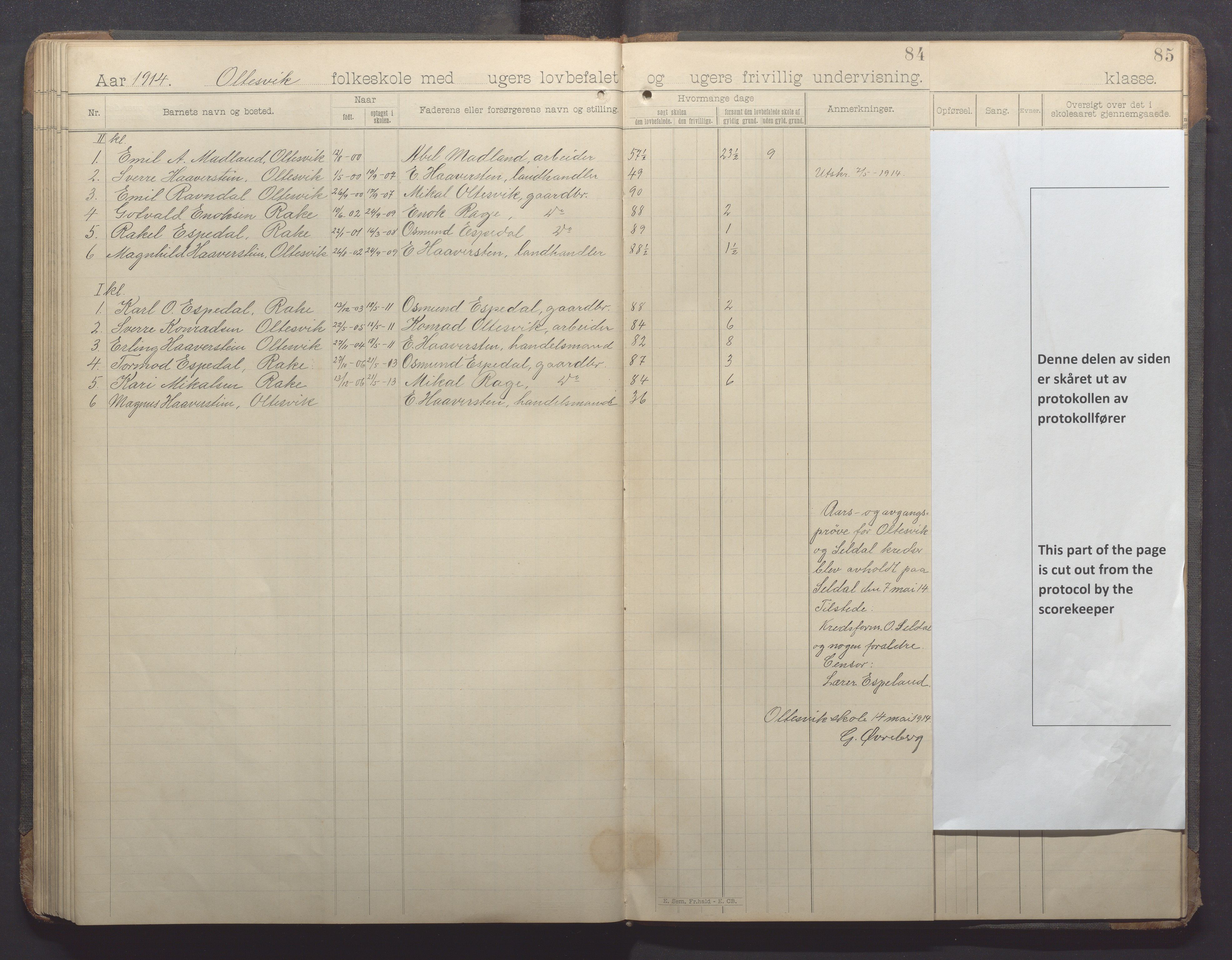 Høle kommune - Oltesvik skole, IKAR/K-100031/H/L0001: Skoleprotokoll, 1894-1915, s. 84