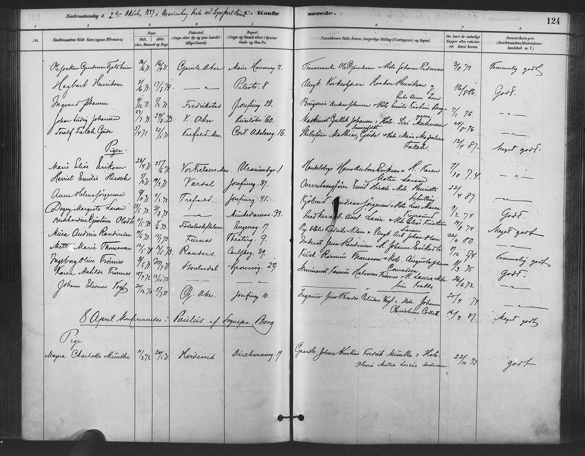 Trefoldighet prestekontor Kirkebøker, AV/SAO-A-10882/F/Fb/L0003: Ministerialbok nr. II 3, 1881-1895, s. 124