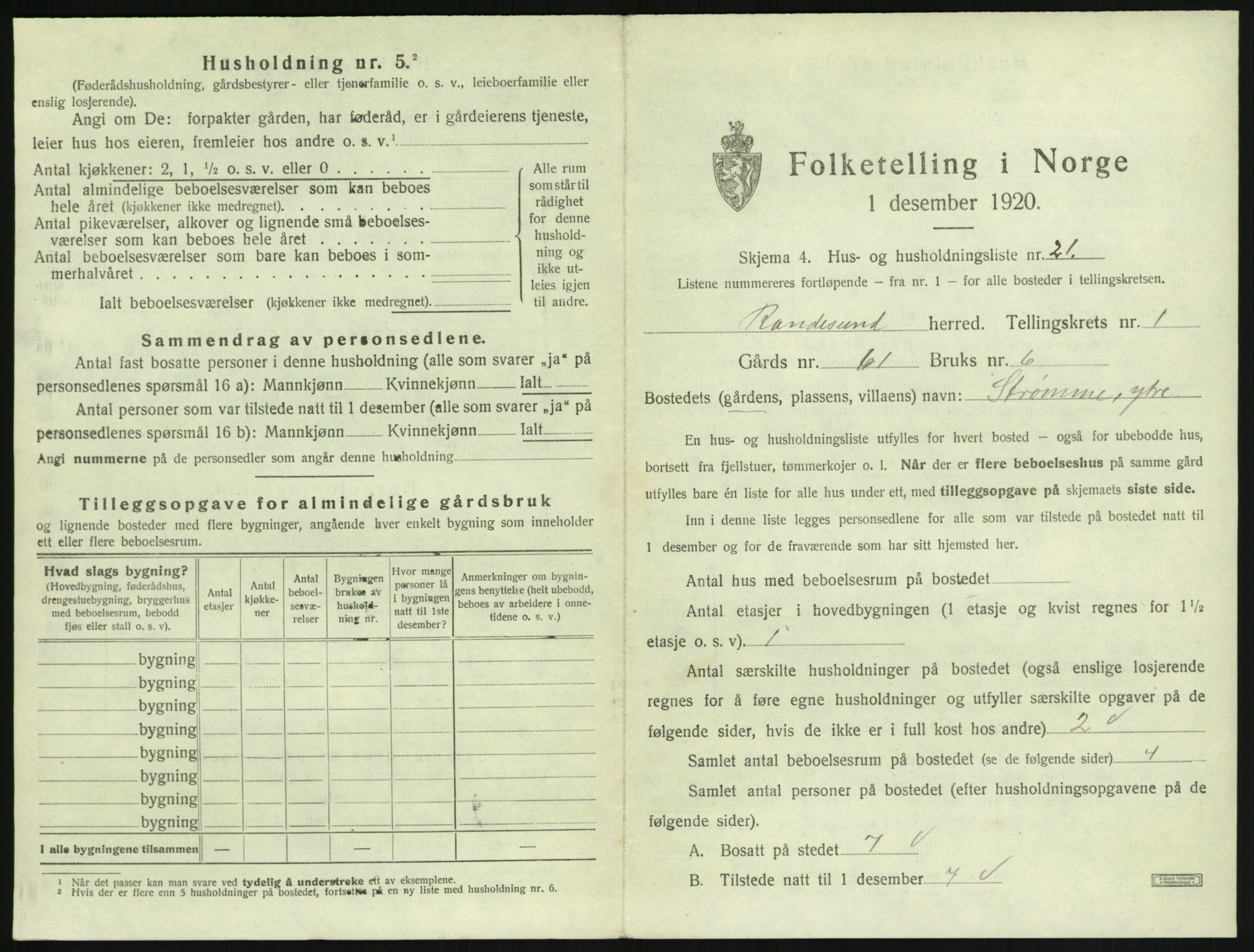 SAK, Folketelling 1920 for 1011 Randesund herred, 1920, s. 72