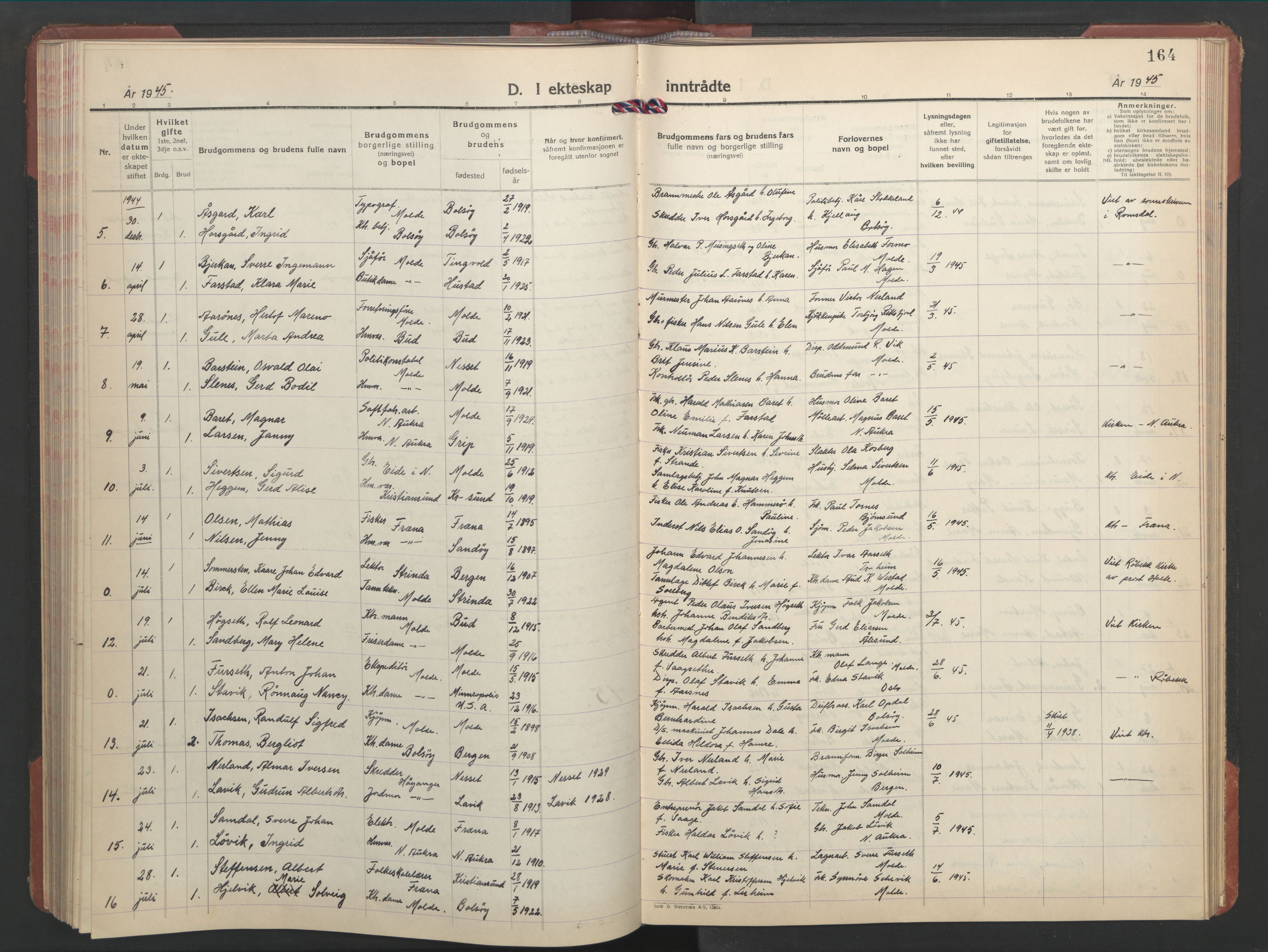Ministerialprotokoller, klokkerbøker og fødselsregistre - Møre og Romsdal, AV/SAT-A-1454/558/L0705: Klokkerbok nr. 558C06, 1940-1953, s. 164