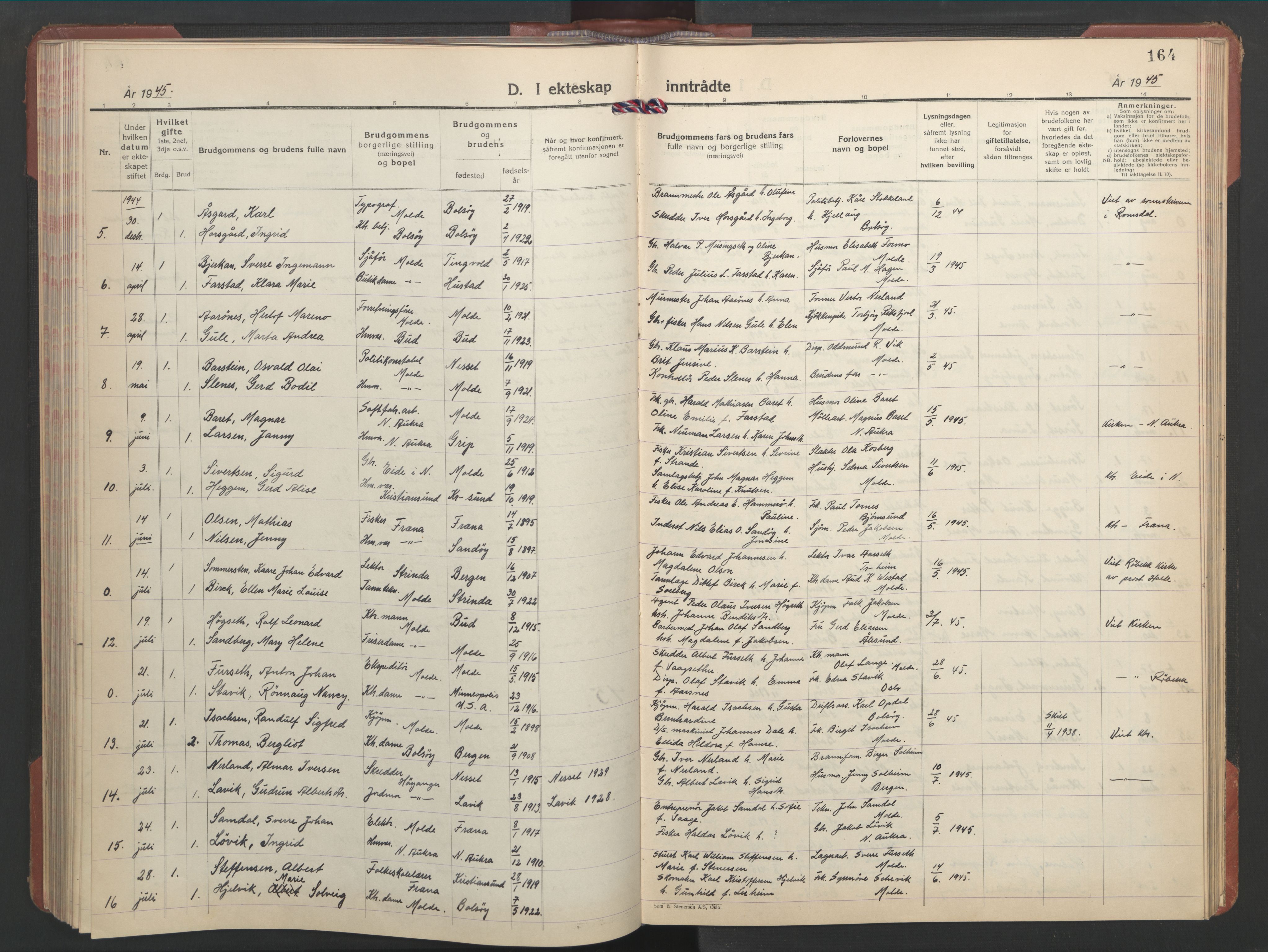 Ministerialprotokoller, klokkerbøker og fødselsregistre - Møre og Romsdal, SAT/A-1454/558/L0705: Klokkerbok nr. 558C06, 1940-1953, s. 164