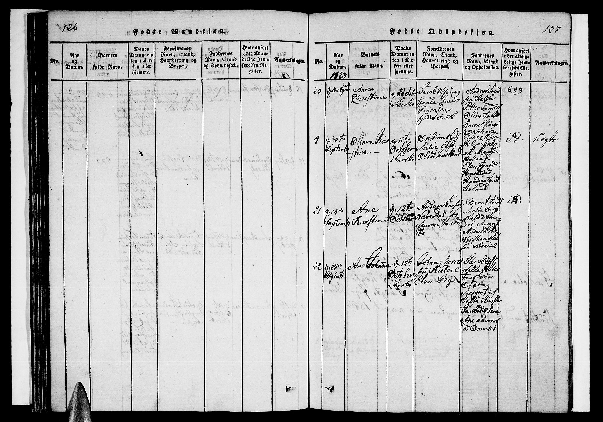 Ministerialprotokoller, klokkerbøker og fødselsregistre - Nordland, AV/SAT-A-1459/841/L0617: Klokkerbok nr. 841C01 /2, 1820-1830, s. 126-127