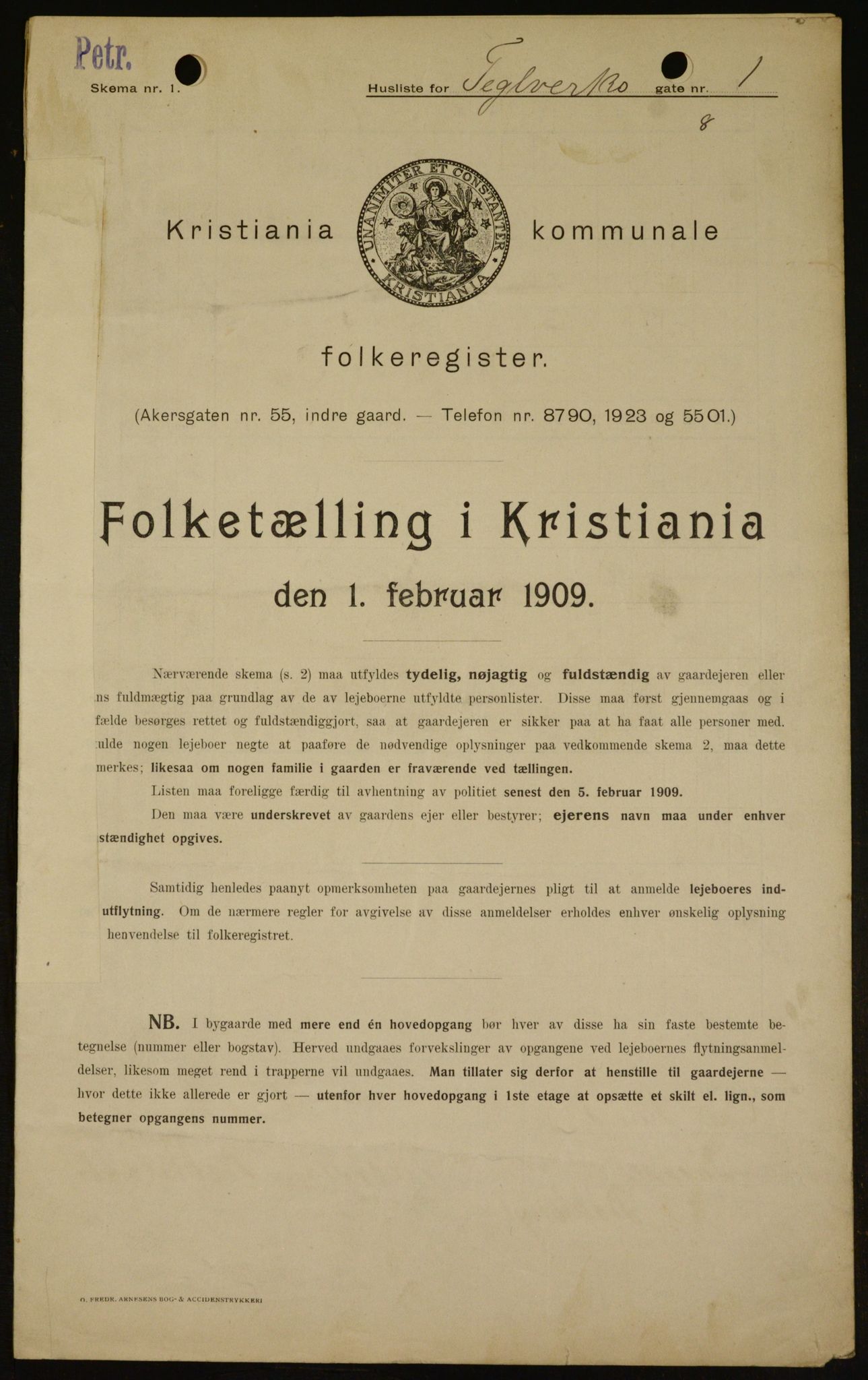 OBA, Kommunal folketelling 1.2.1909 for Kristiania kjøpstad, 1909, s. 97257