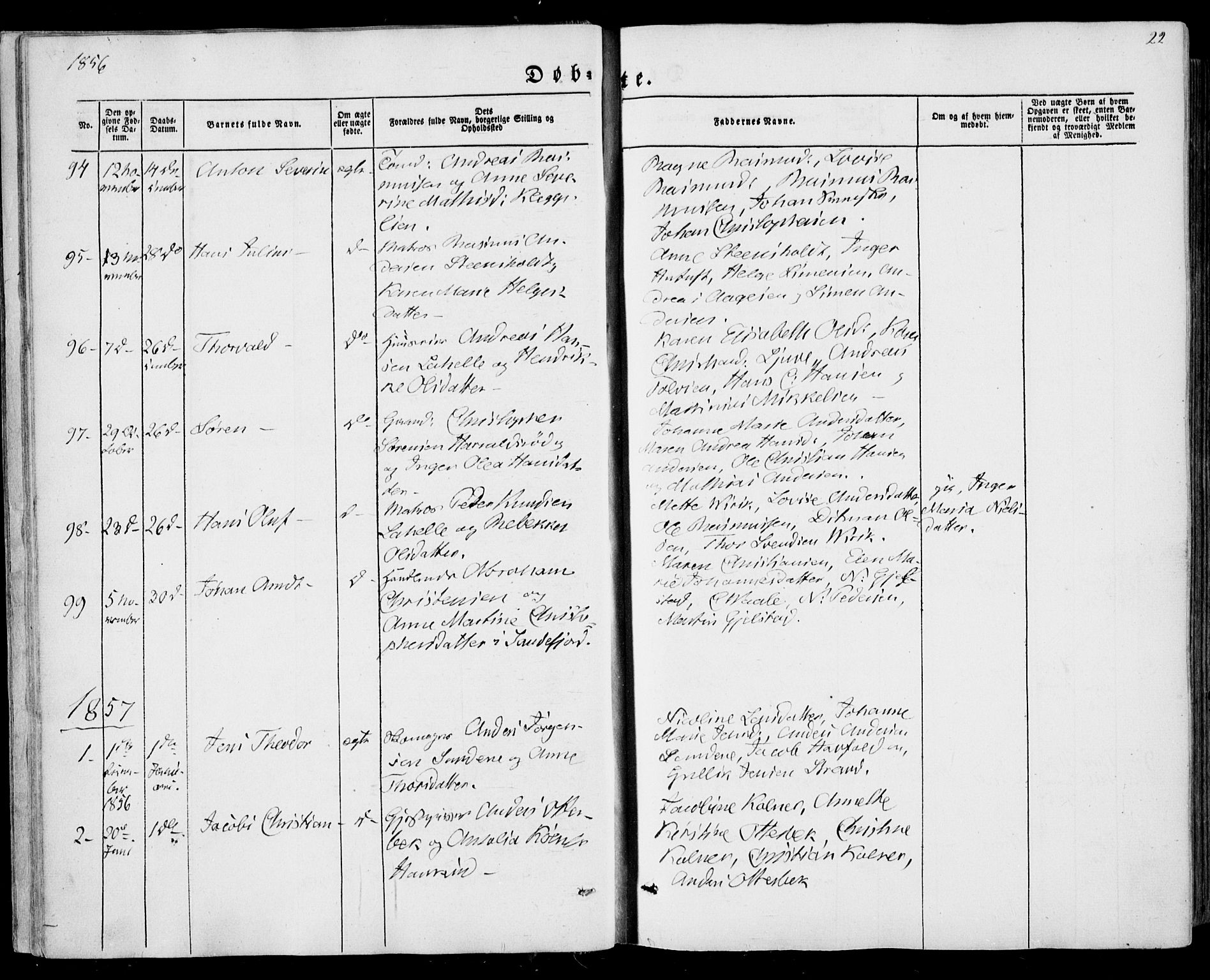 Sandar kirkebøker, AV/SAKO-A-243/F/Fa/L0007: Ministerialbok nr. 7, 1855-1861, s. 22