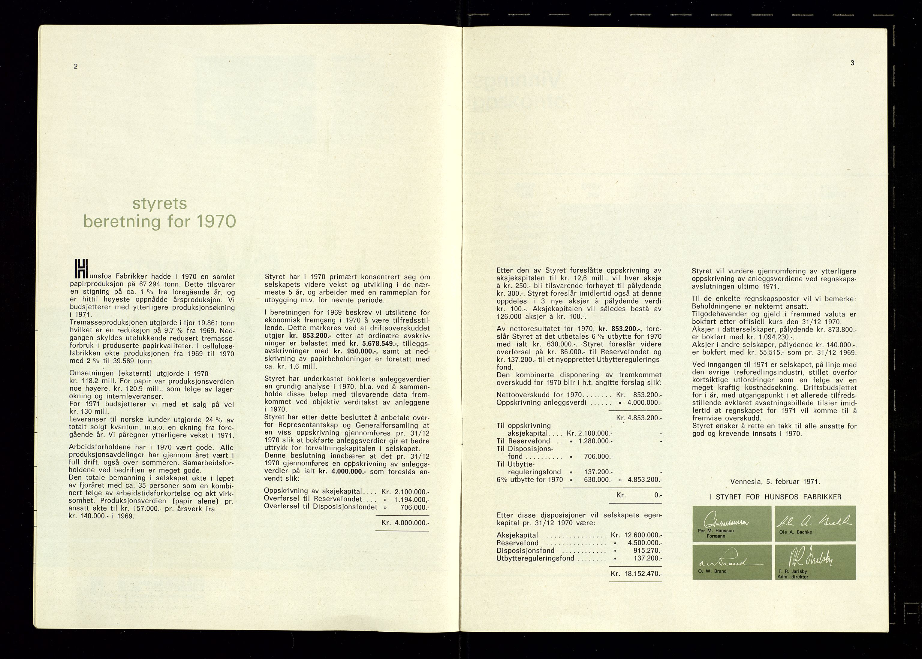 Hunsfos fabrikker, AV/SAK-D/1440/01/L0001/0003: Vedtekter, anmeldelser og årsberetninger / Årsberetninger og regnskap, 1918-1989, s. 322