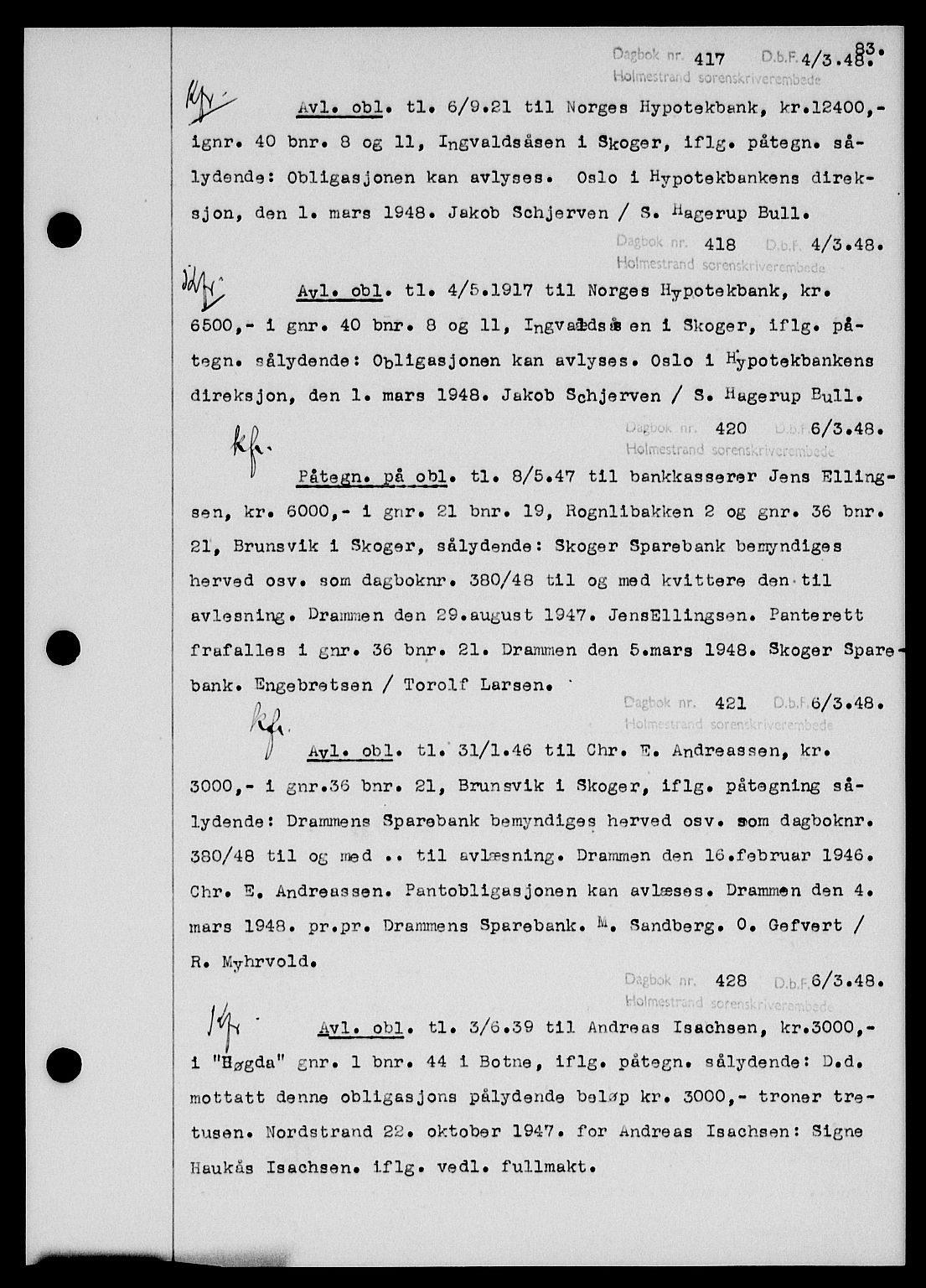 Holmestrand sorenskriveri, SAKO/A-67/G/Ga/Gab/L0058: Pantebok nr. B-58, 1947-1948, s. 83, Dagboknr: 417/1948