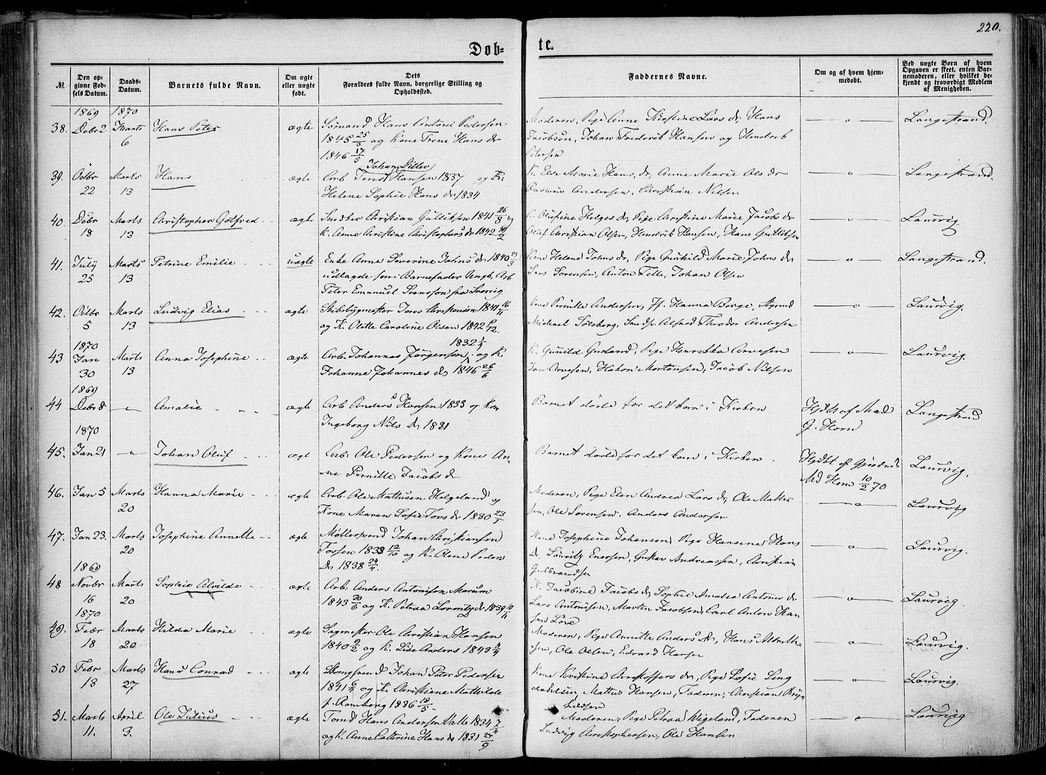 Larvik kirkebøker, AV/SAKO-A-352/F/Fa/L0004: Ministerialbok nr. I 4, 1856-1870, s. 220