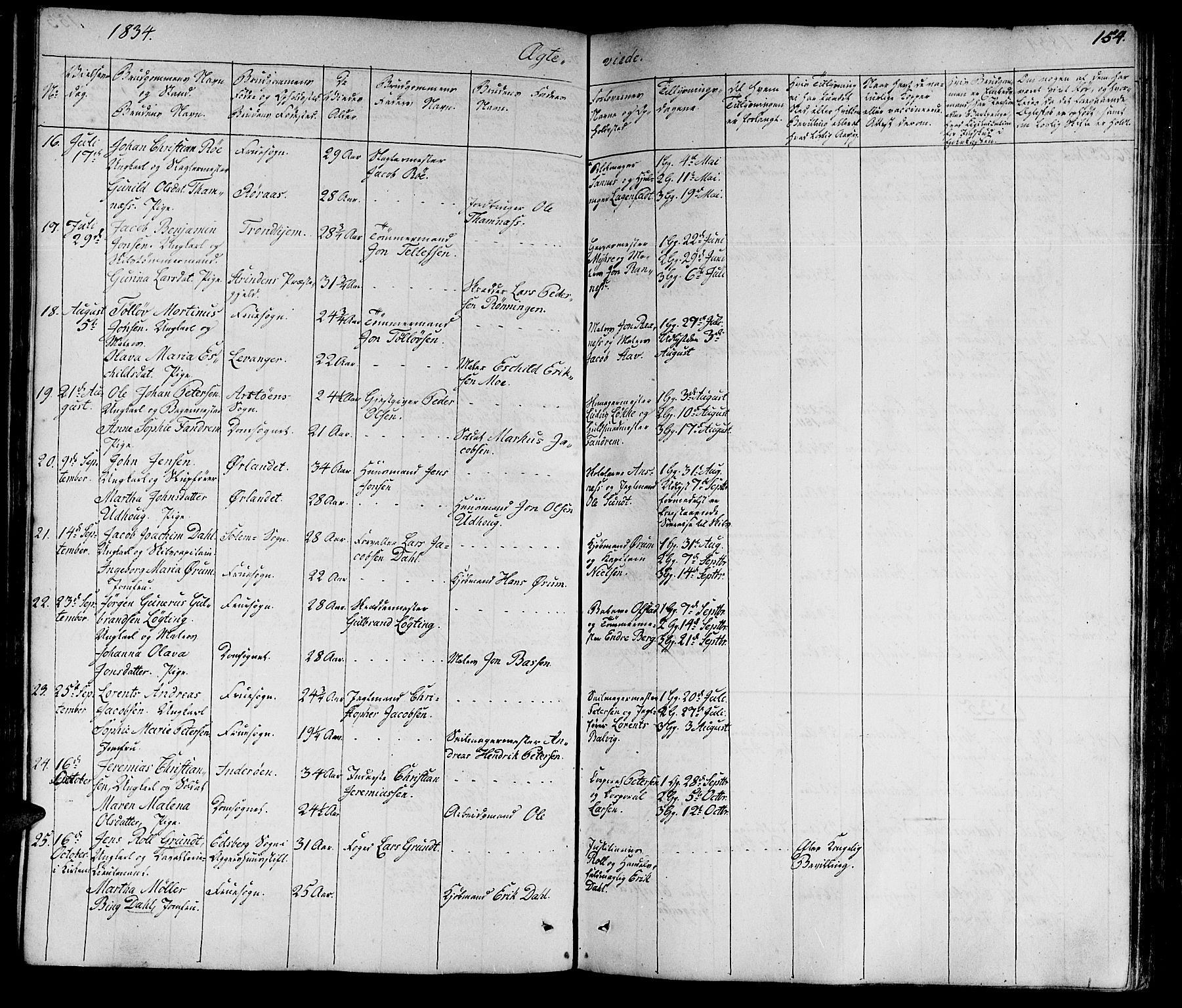 Ministerialprotokoller, klokkerbøker og fødselsregistre - Sør-Trøndelag, SAT/A-1456/602/L0136: Klokkerbok nr. 602C04, 1833-1845, s. 154