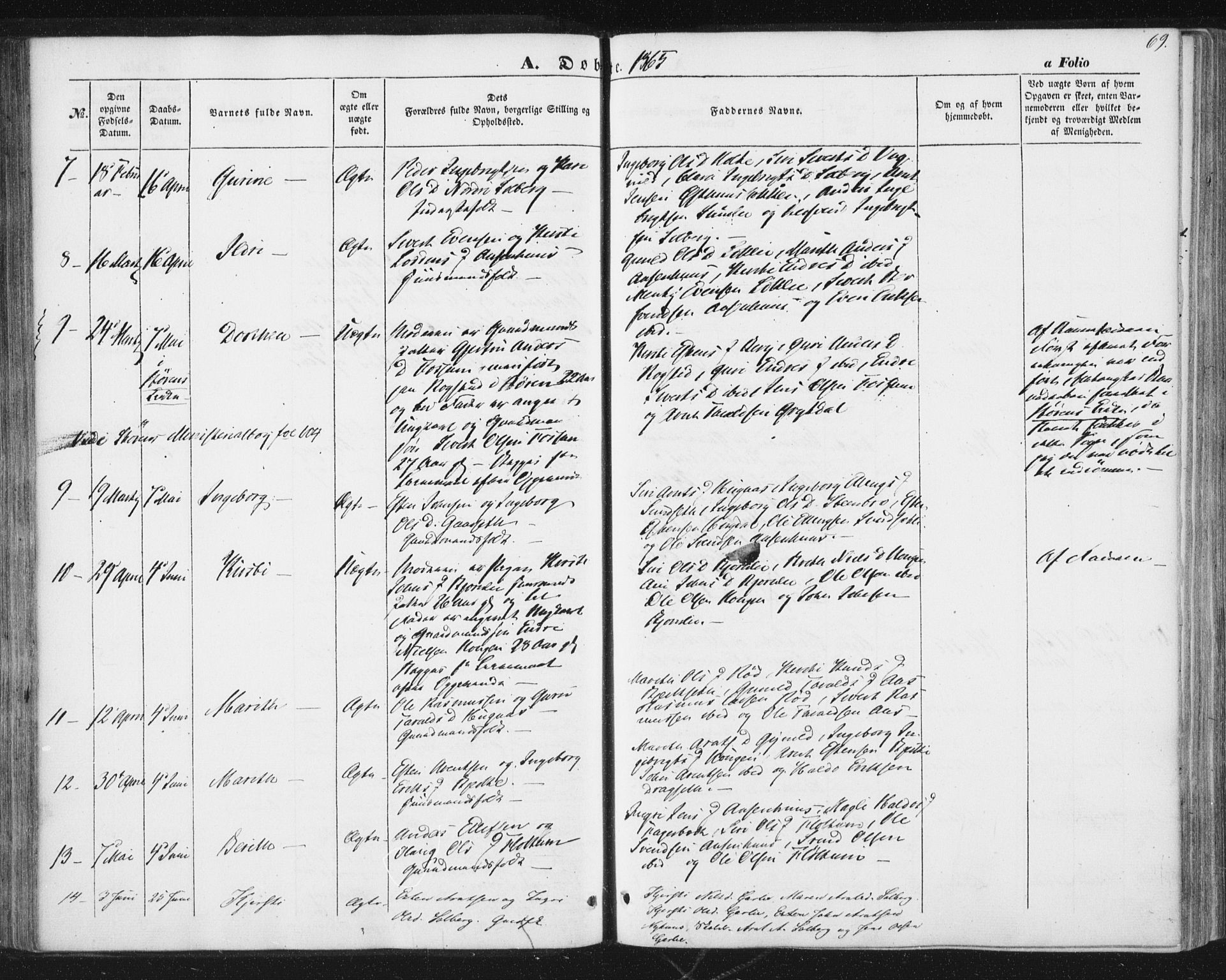 Ministerialprotokoller, klokkerbøker og fødselsregistre - Sør-Trøndelag, SAT/A-1456/689/L1038: Ministerialbok nr. 689A03, 1848-1872, s. 69