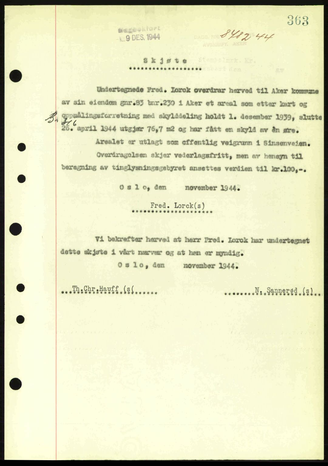 Aker herredsskriveri, SAO/A-10896/G/Gb/Gba/Gbab/L0063: Pantebok nr. A184-185, 1944-1945, Dagboknr: 8482/1944
