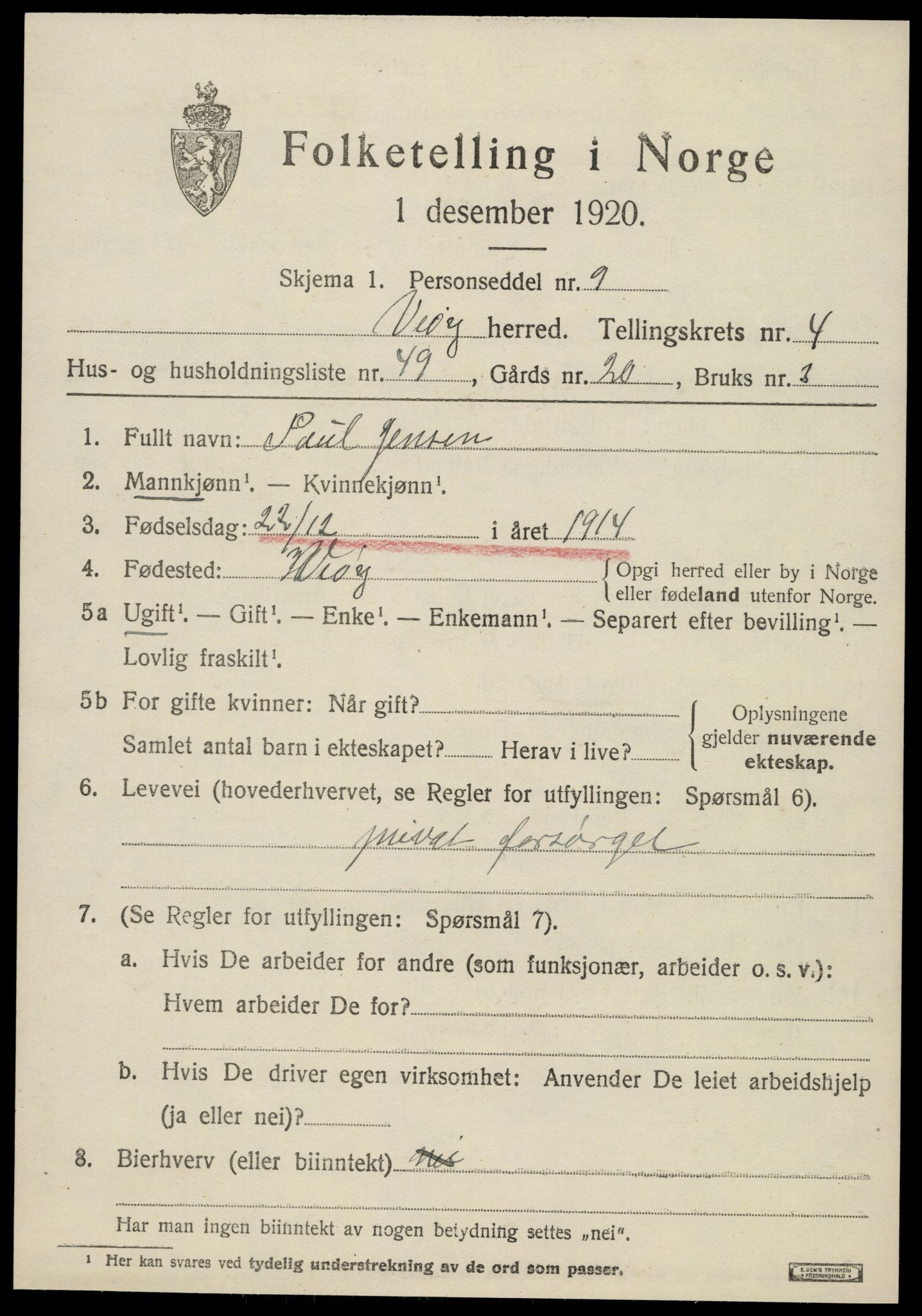 SAT, Folketelling 1920 for 1541 Veøy herred, 1920, s. 2321