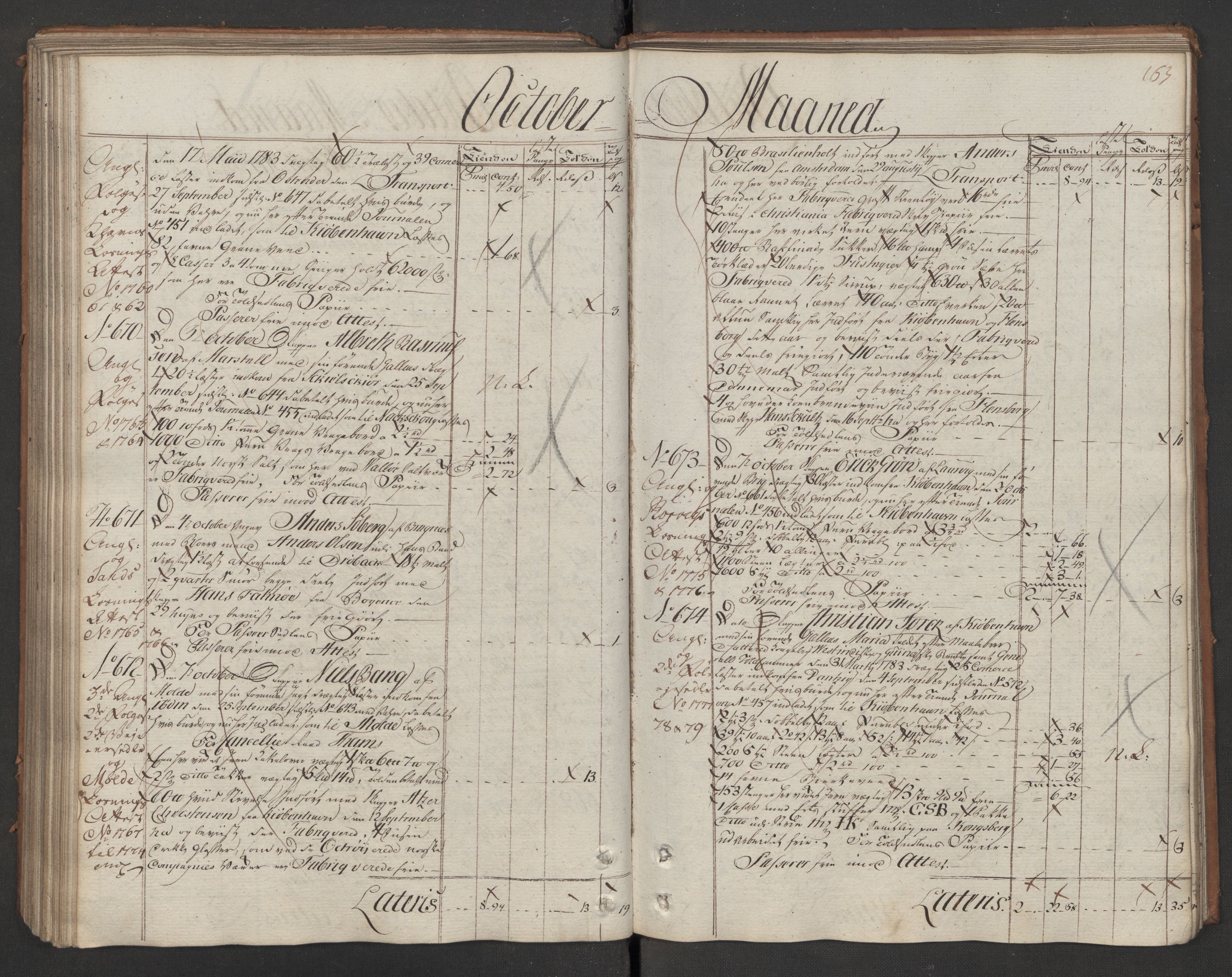Generaltollkammeret, tollregnskaper, AV/RA-EA-5490/R08/L0143/0001: Tollregnskaper Drammen / Utgående hovedtollbok, 1786, s. 162b-163a