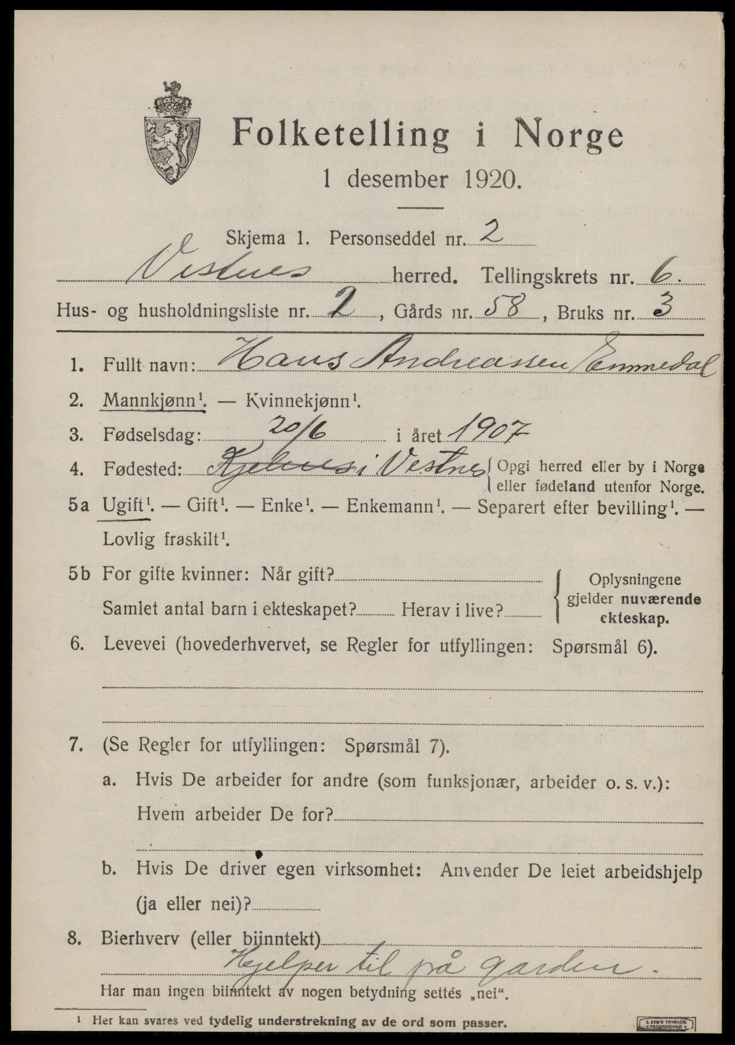 SAT, Folketelling 1920 for 1535 Vestnes herred, 1920, s. 4329