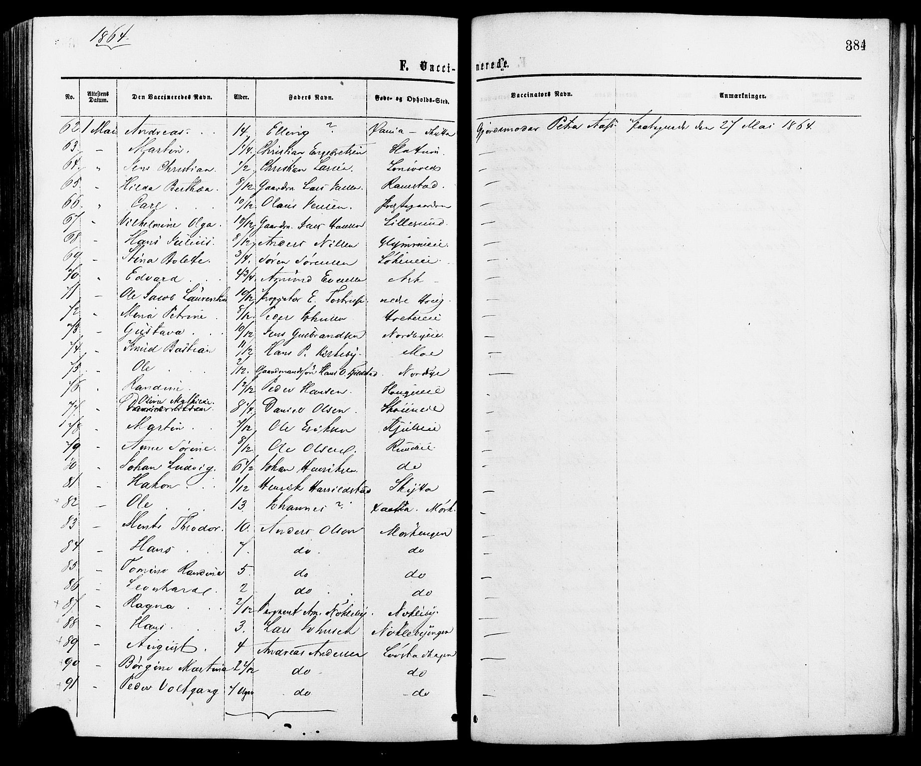 Nittedal prestekontor Kirkebøker, AV/SAO-A-10365a/F/Fa/L0006: Ministerialbok nr. I 6, 1863-1878, s. 384