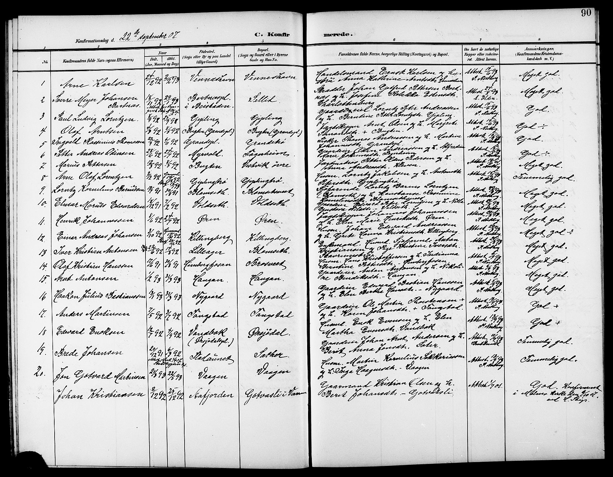 Ministerialprotokoller, klokkerbøker og fødselsregistre - Nord-Trøndelag, AV/SAT-A-1458/744/L0424: Klokkerbok nr. 744C03, 1906-1923, s. 90