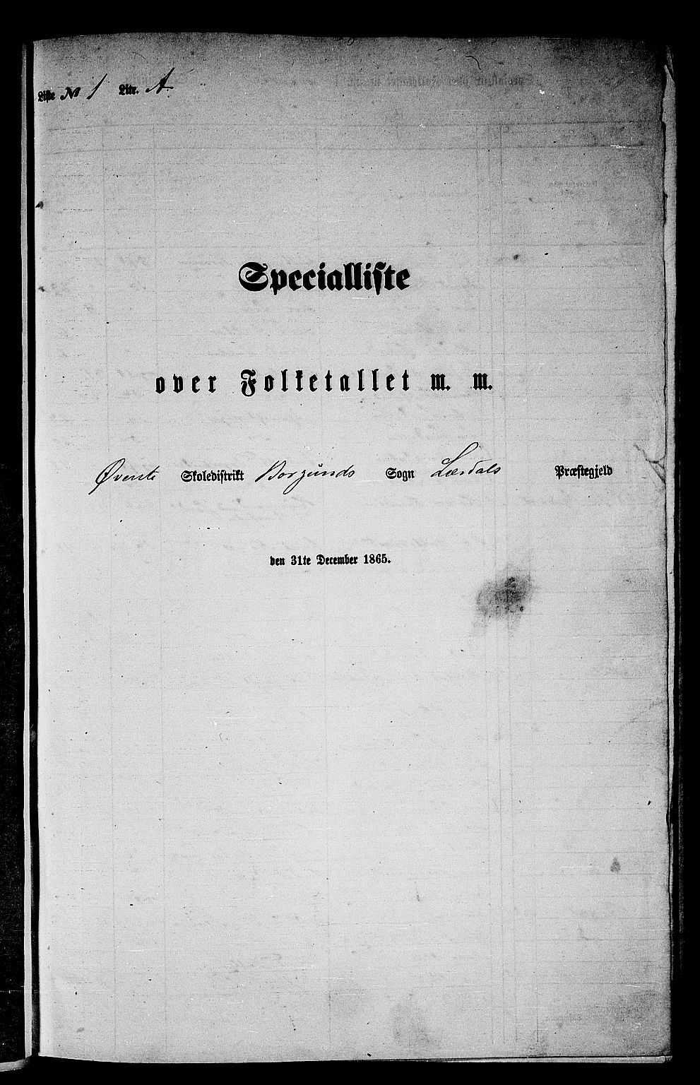 RA, Folketelling 1865 for 1422P Lærdal prestegjeld, 1865, s. 12