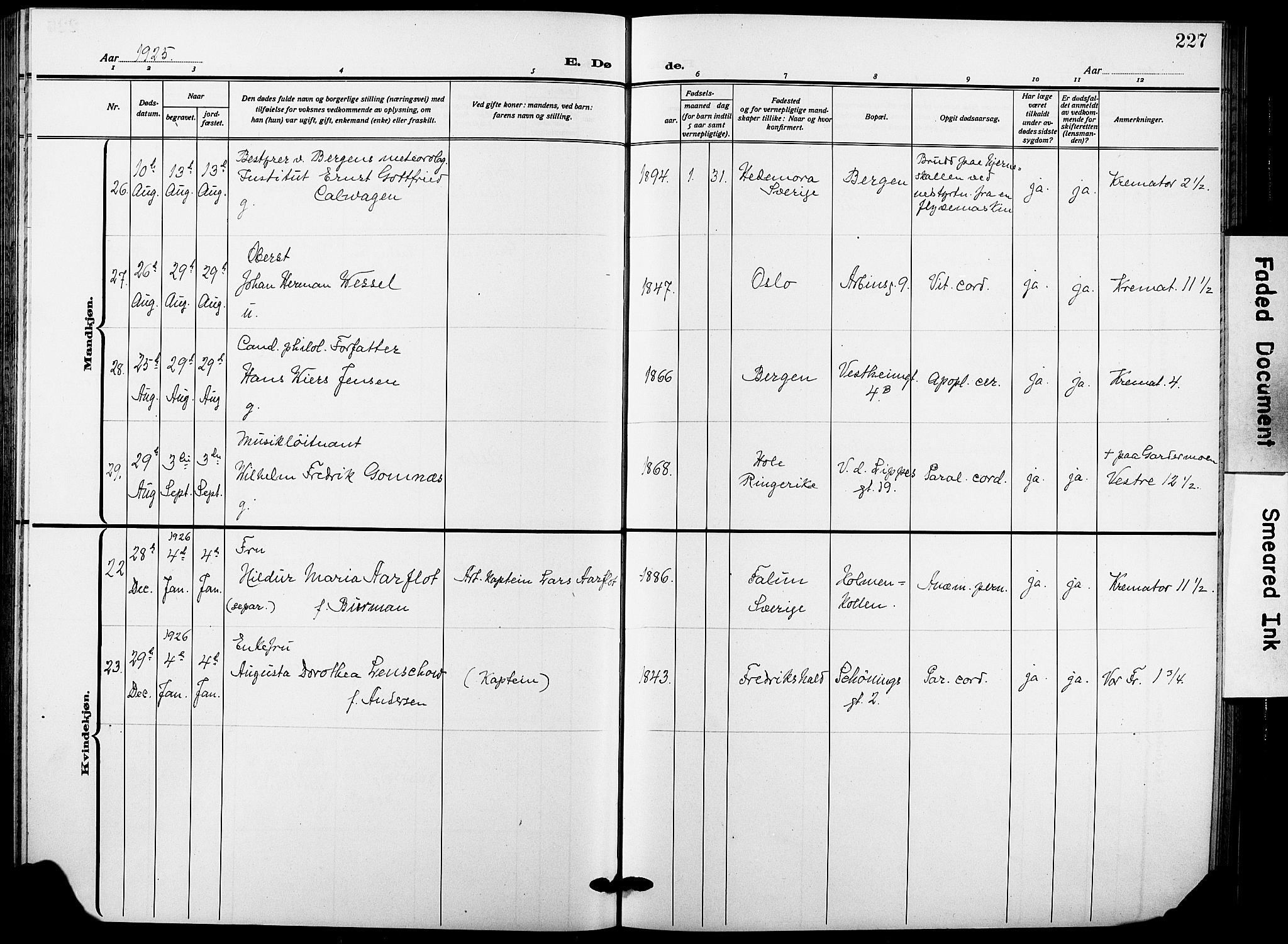 Garnisonsmenigheten Kirkebøker, AV/SAO-A-10846/F/Fa/L0016: Ministerialbok nr. 16, 1922-1930, s. 227